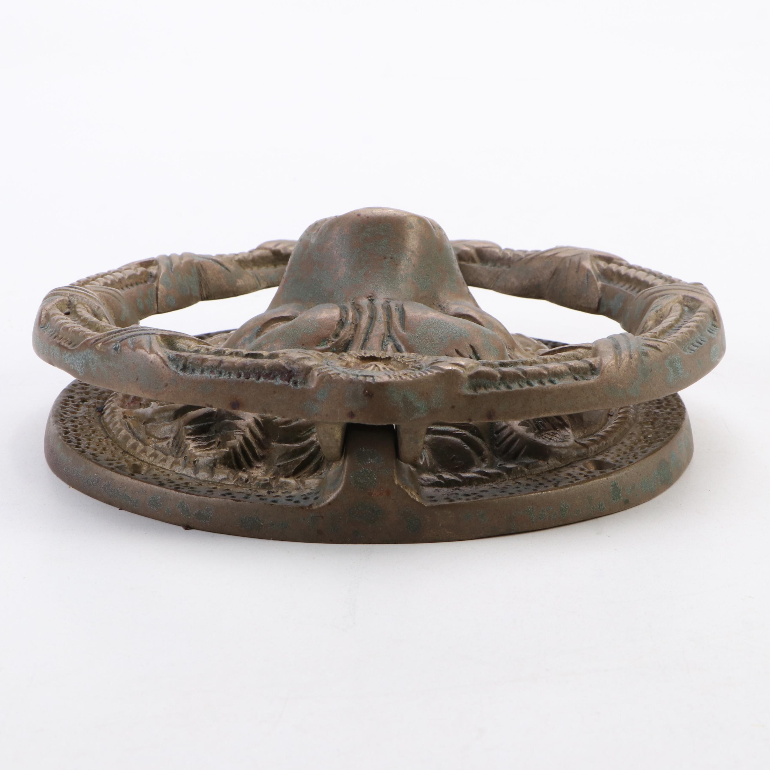 Patinated Cast Brass Lion Face Door Knocker