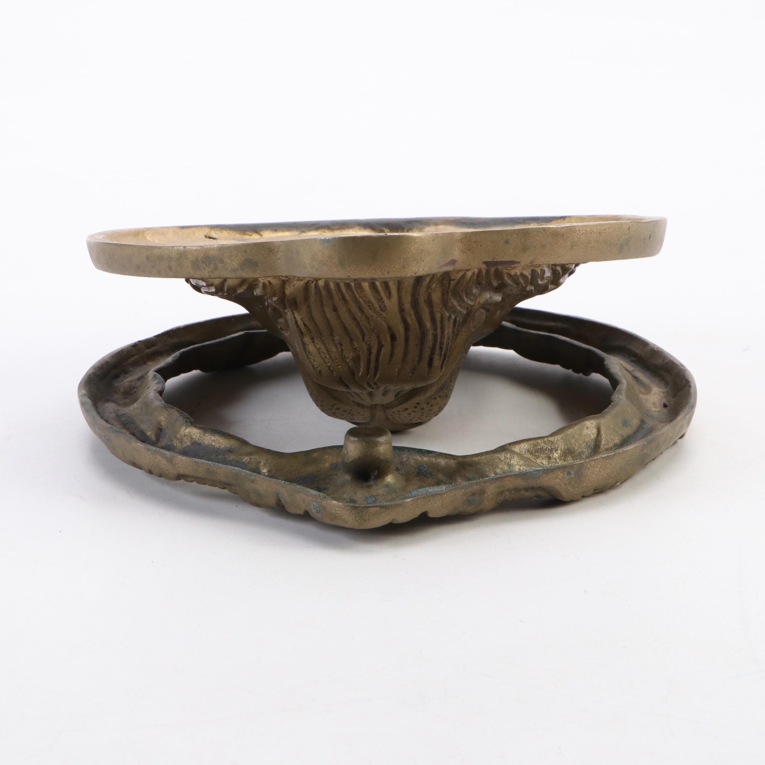 Patinated Cast Brass Lion Face Door Knocker