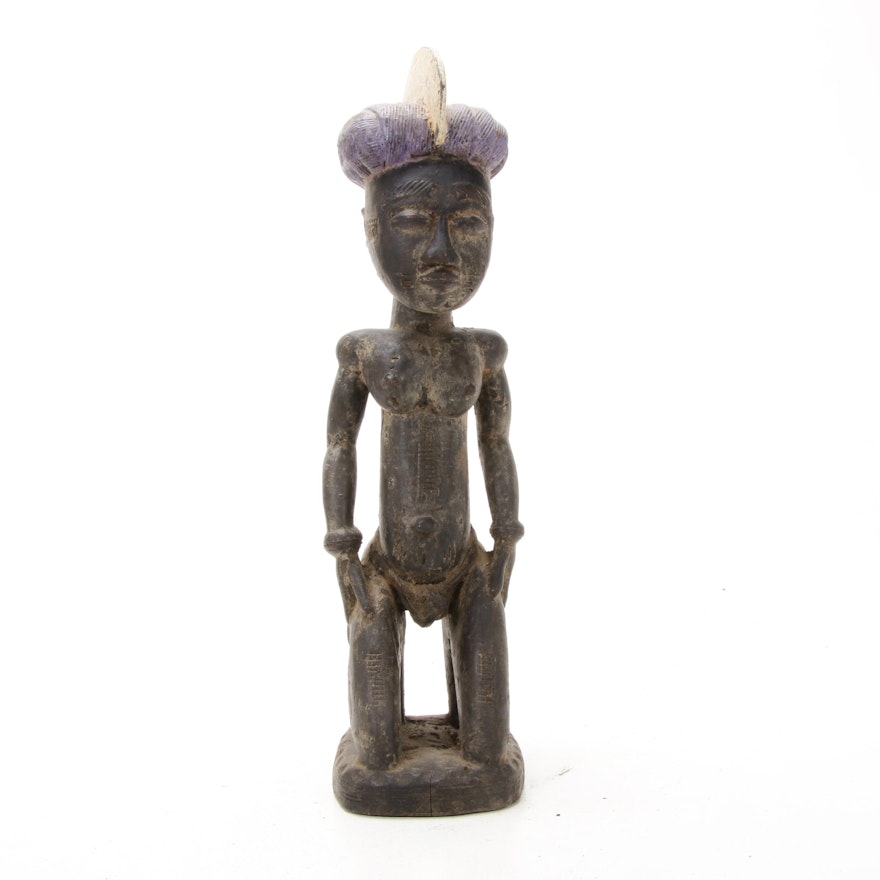 Yaure Inspired Wooden Kneeling Figure, Côte d'Ivoire