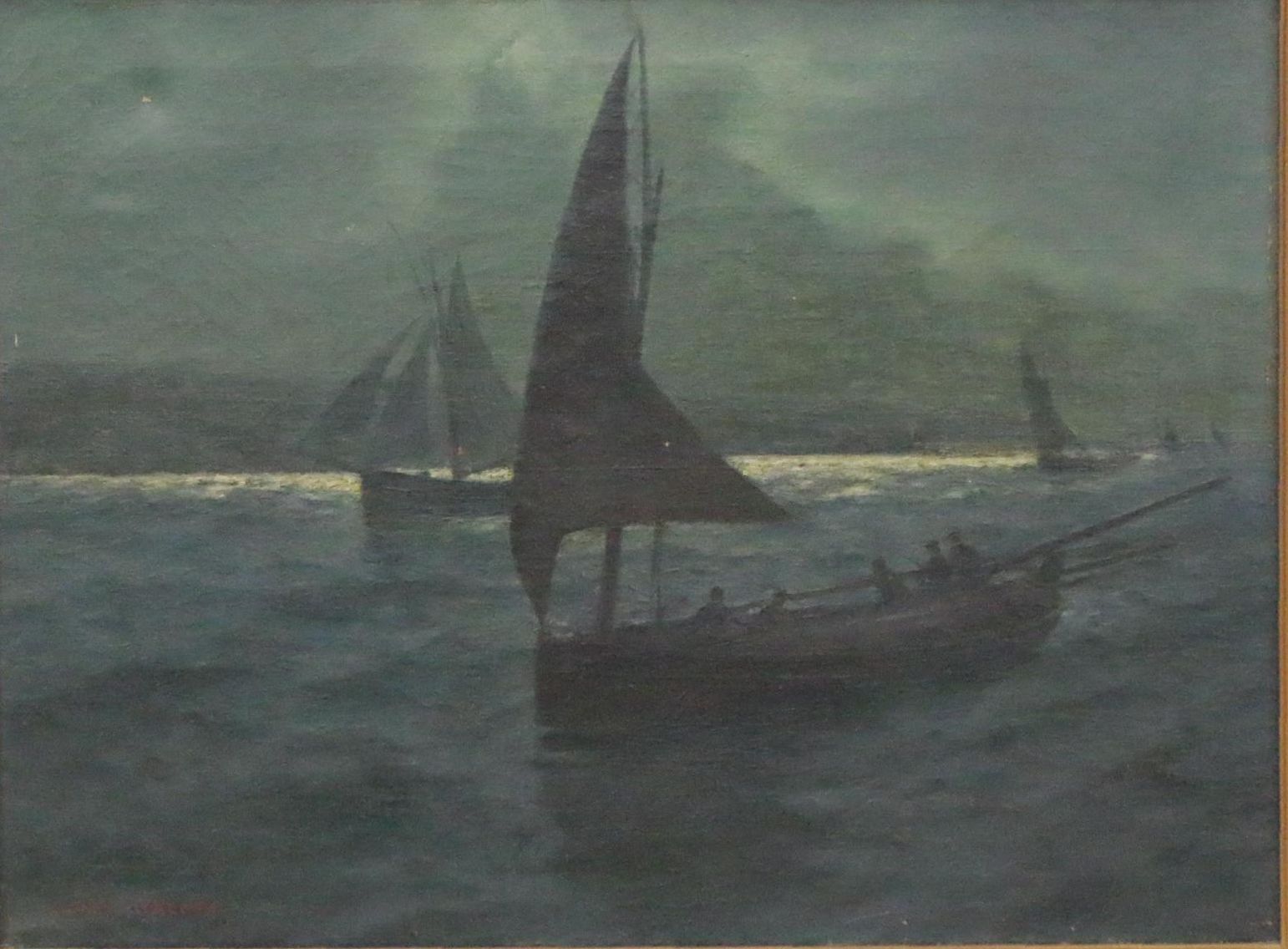 Lionel Walden Nautical Seascape Oil Painting with Sailboats, Early 20th Century