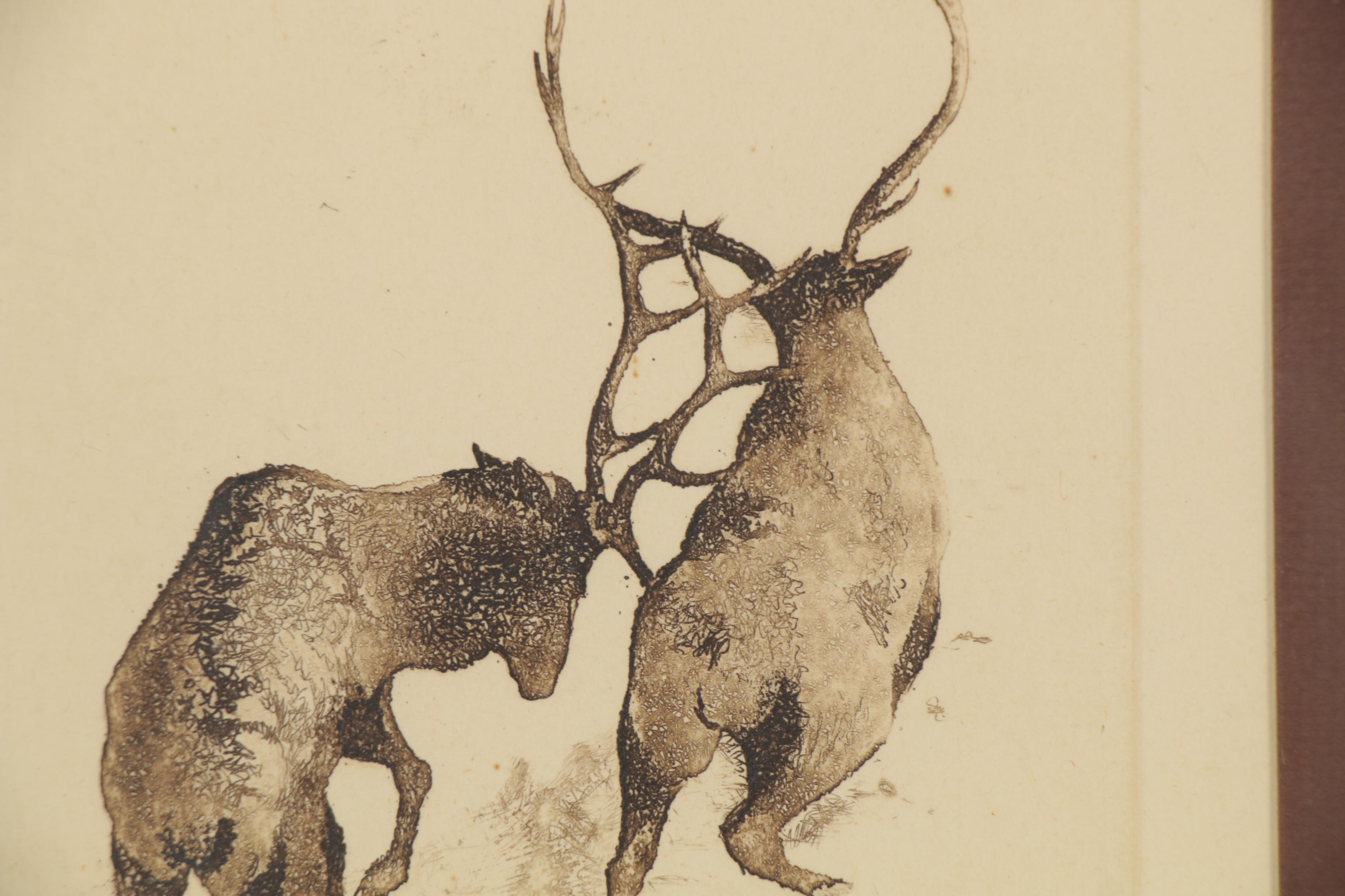 Marianne L. Almasy Etching "Elks," 20th Century