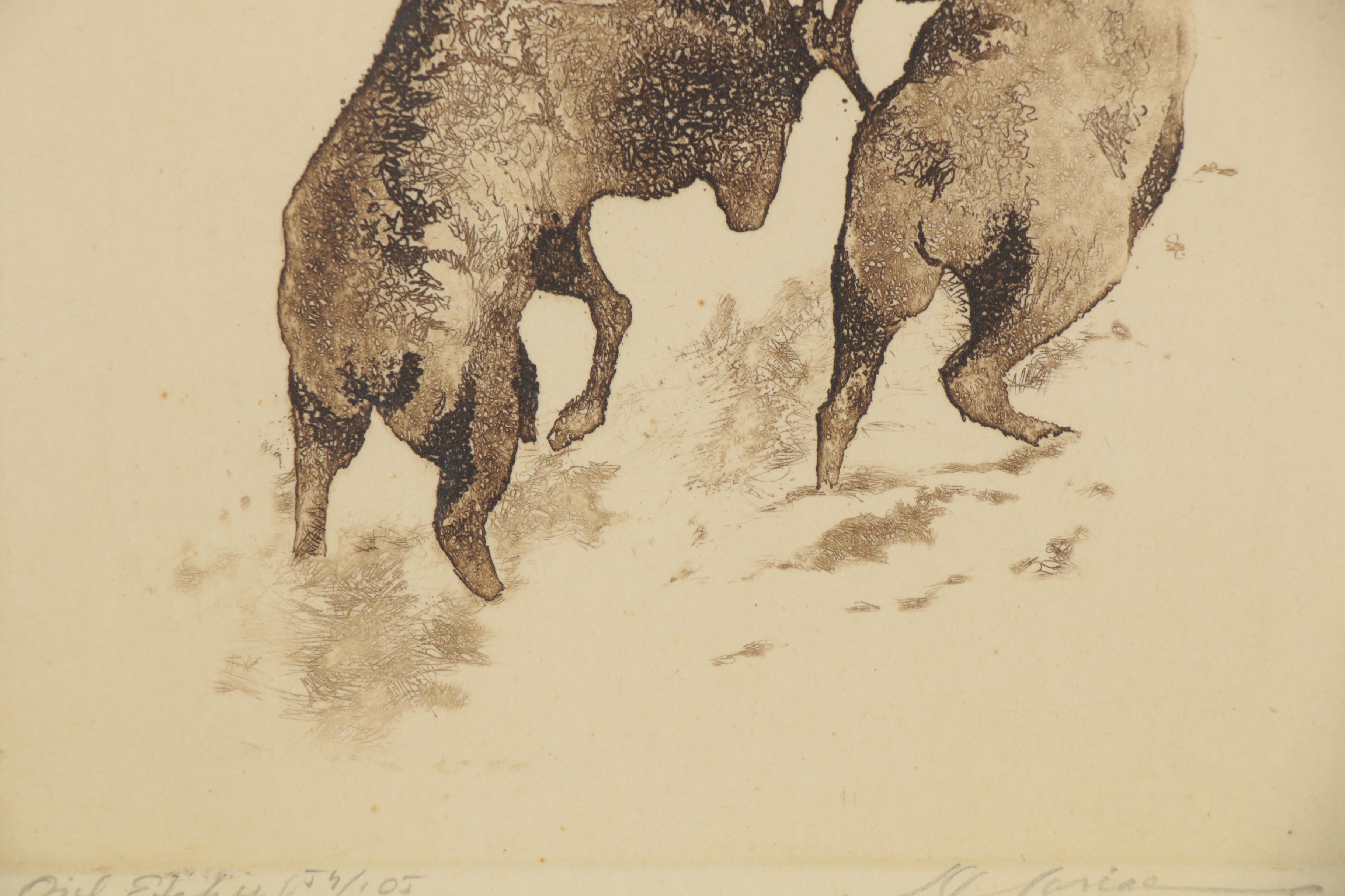 Marianne L. Almasy Etching "Elks," 20th Century