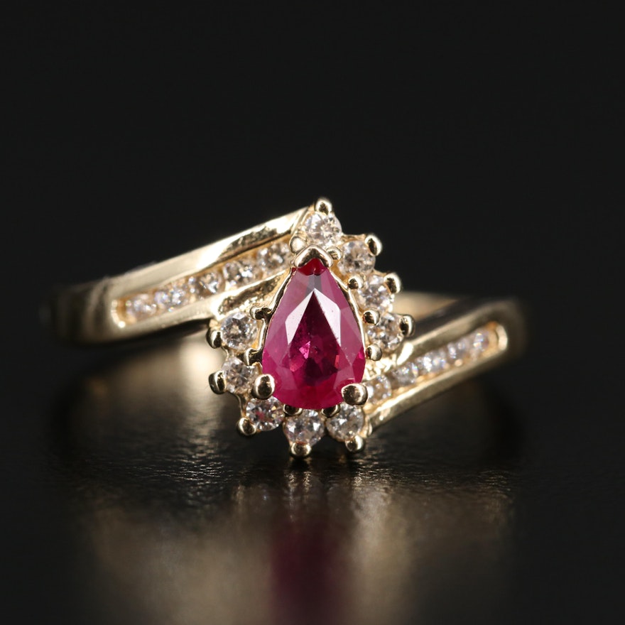 14K Ruby and Diamond Teardrop Ring