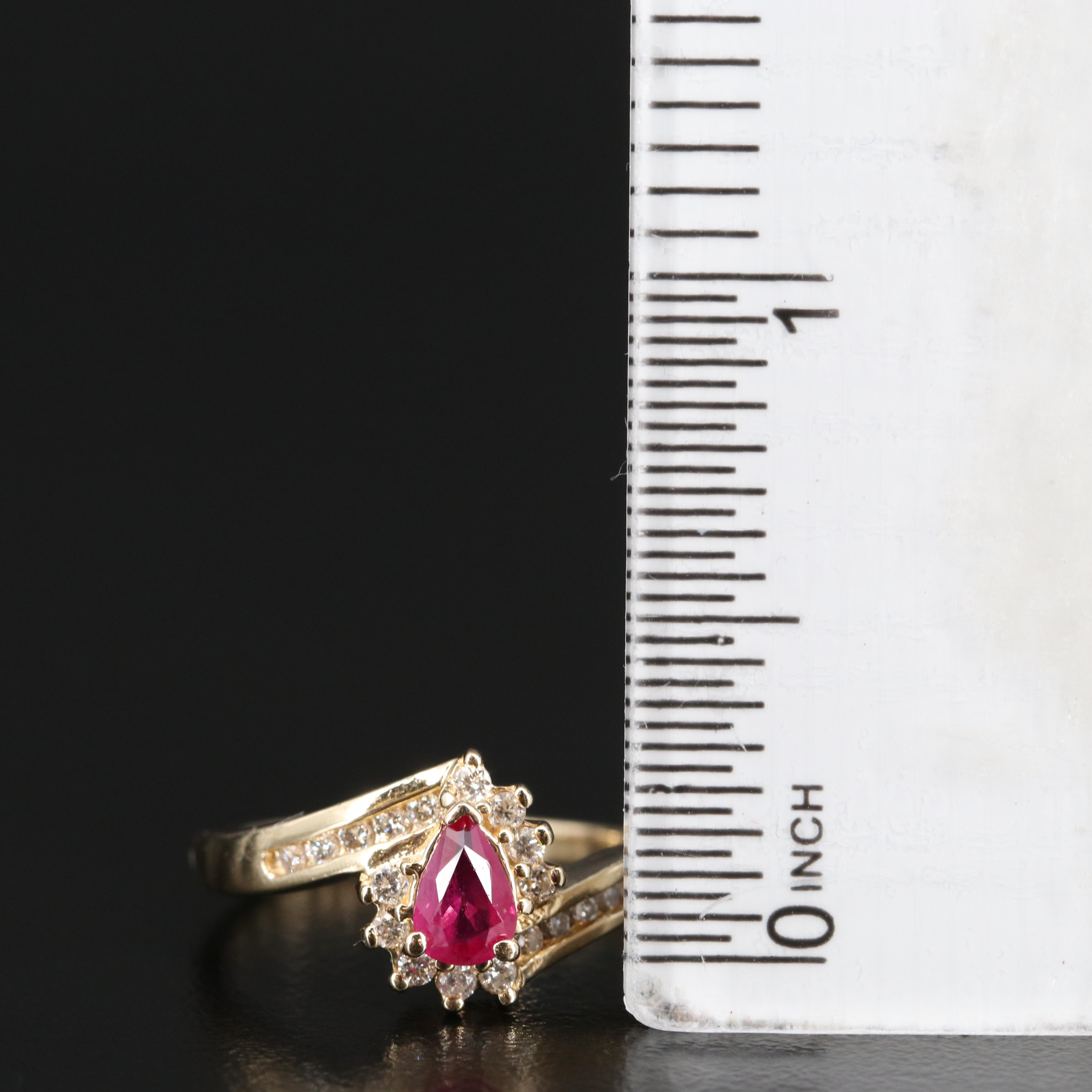 14K Ruby and Diamond Teardrop Ring