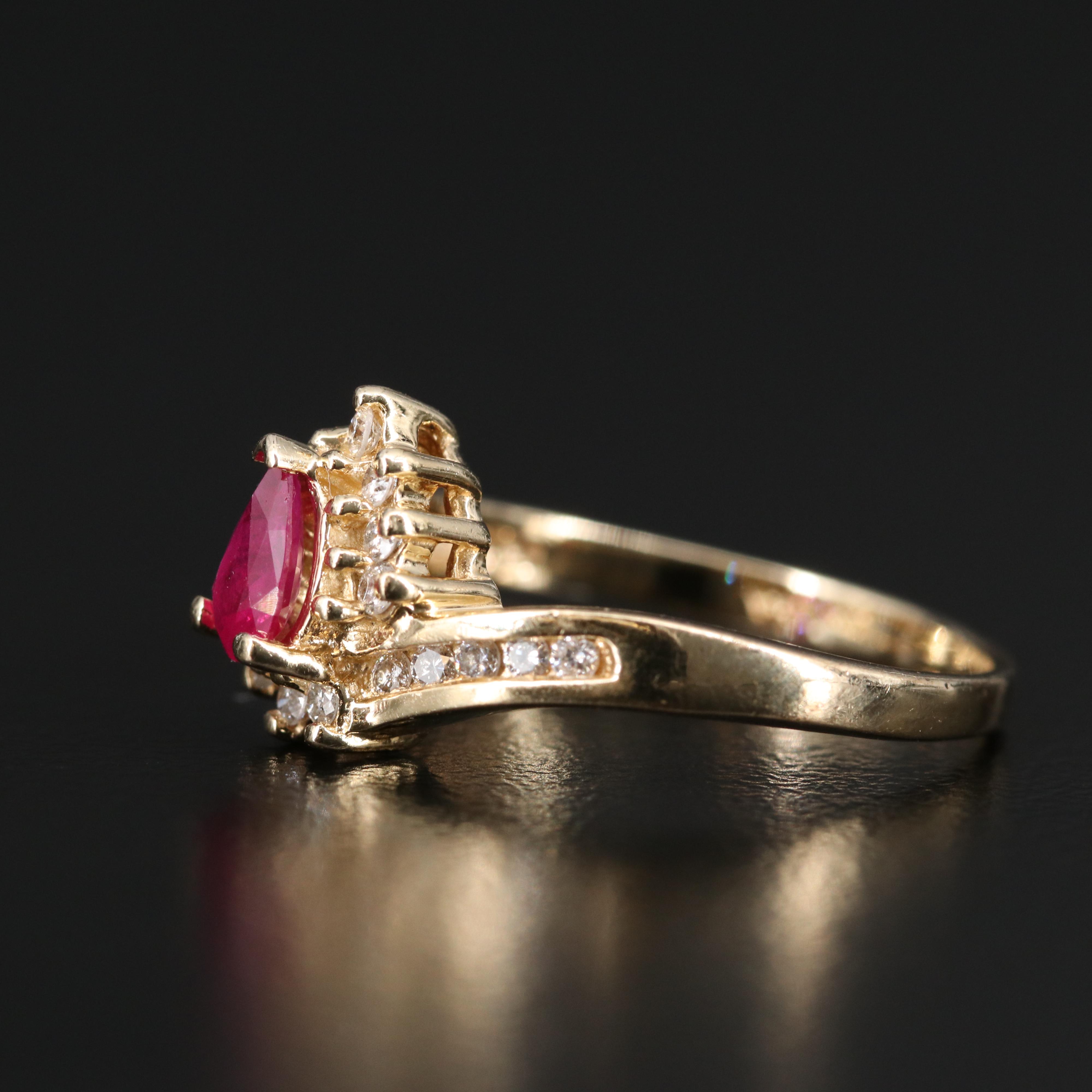 14K Ruby and Diamond Teardrop Ring
