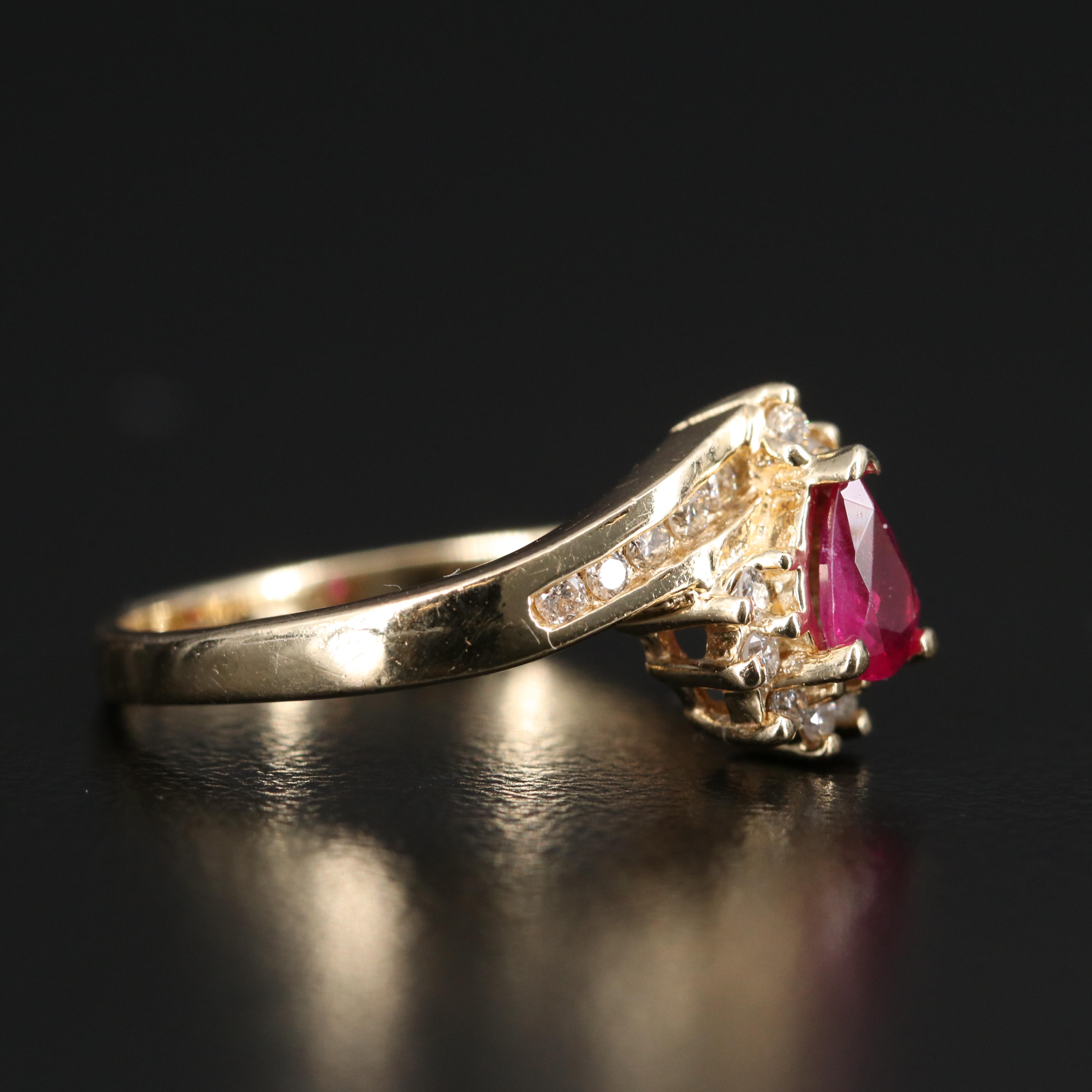 14K Ruby and Diamond Teardrop Ring