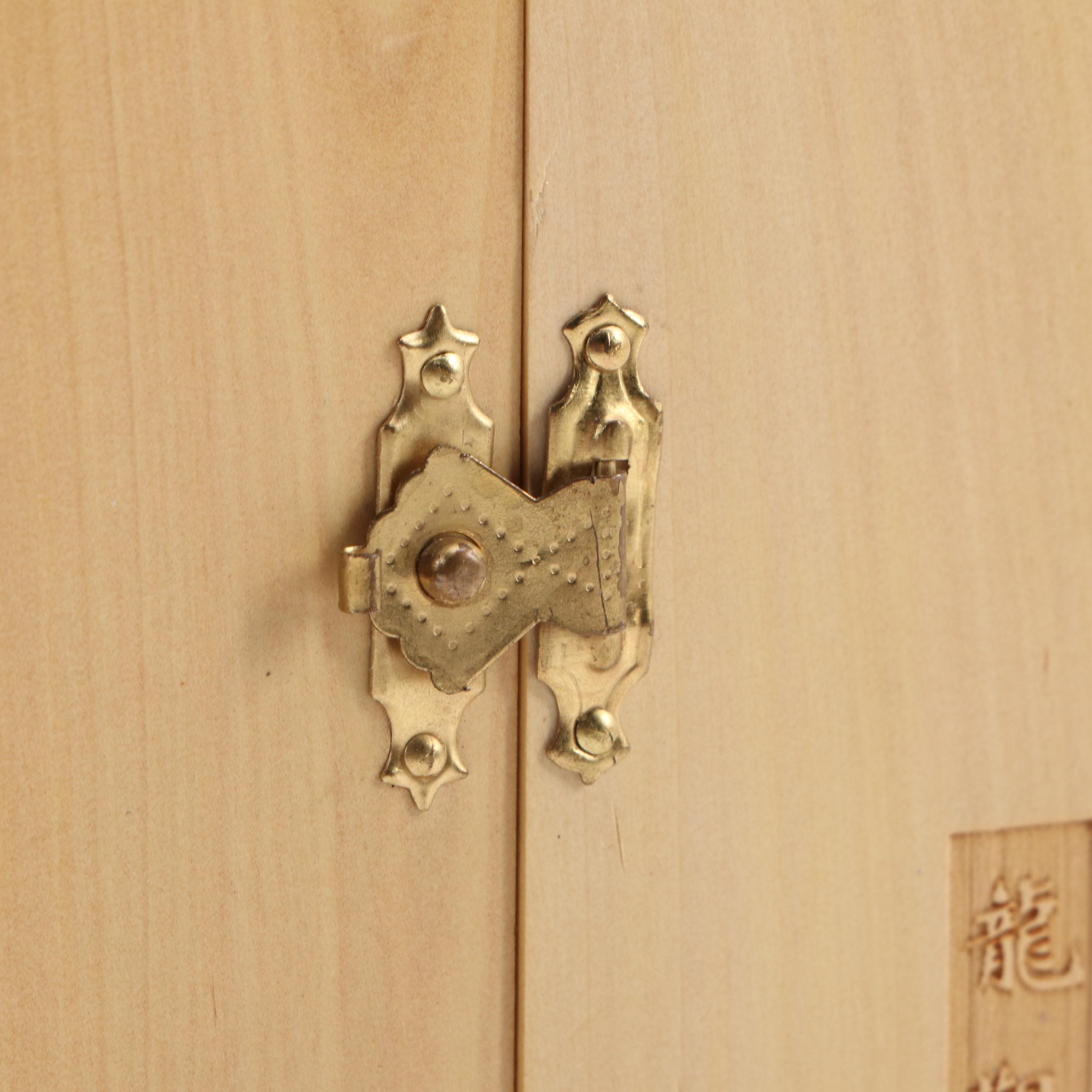 Chinese Buddhist Carved Wood Traveling Altar Triptych