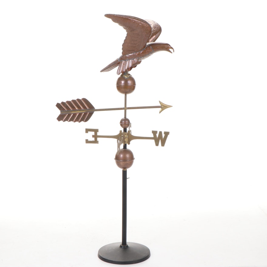 Copper and Brass Eagle Weathervane on Stand