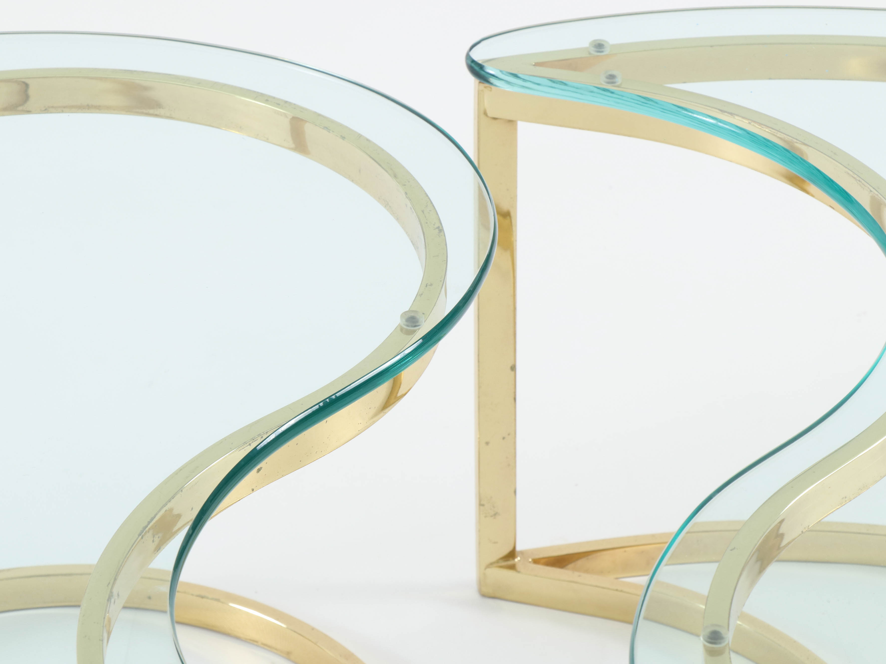 Brass and Glass "Yin Yang" Nesting Coffee Tables, Late 20th Century
