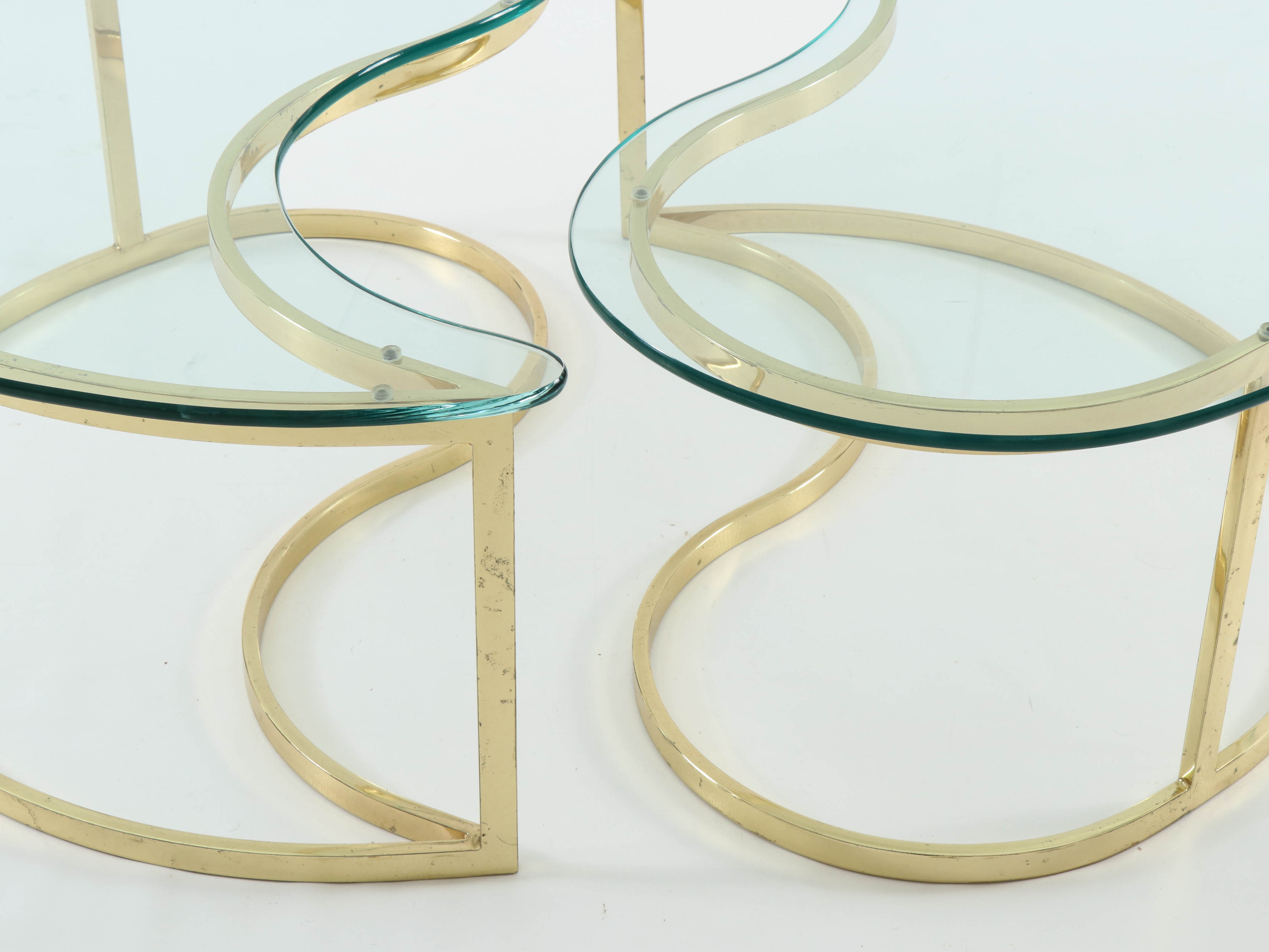 Brass and Glass "Yin Yang" Nesting Coffee Tables, Late 20th Century