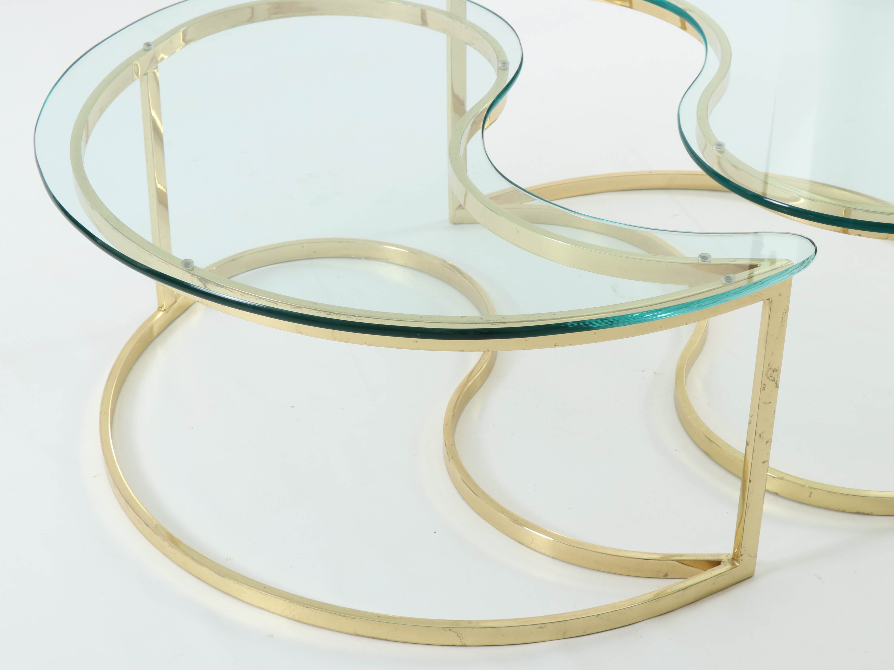 Brass and Glass "Yin Yang" Nesting Coffee Tables, Late 20th Century