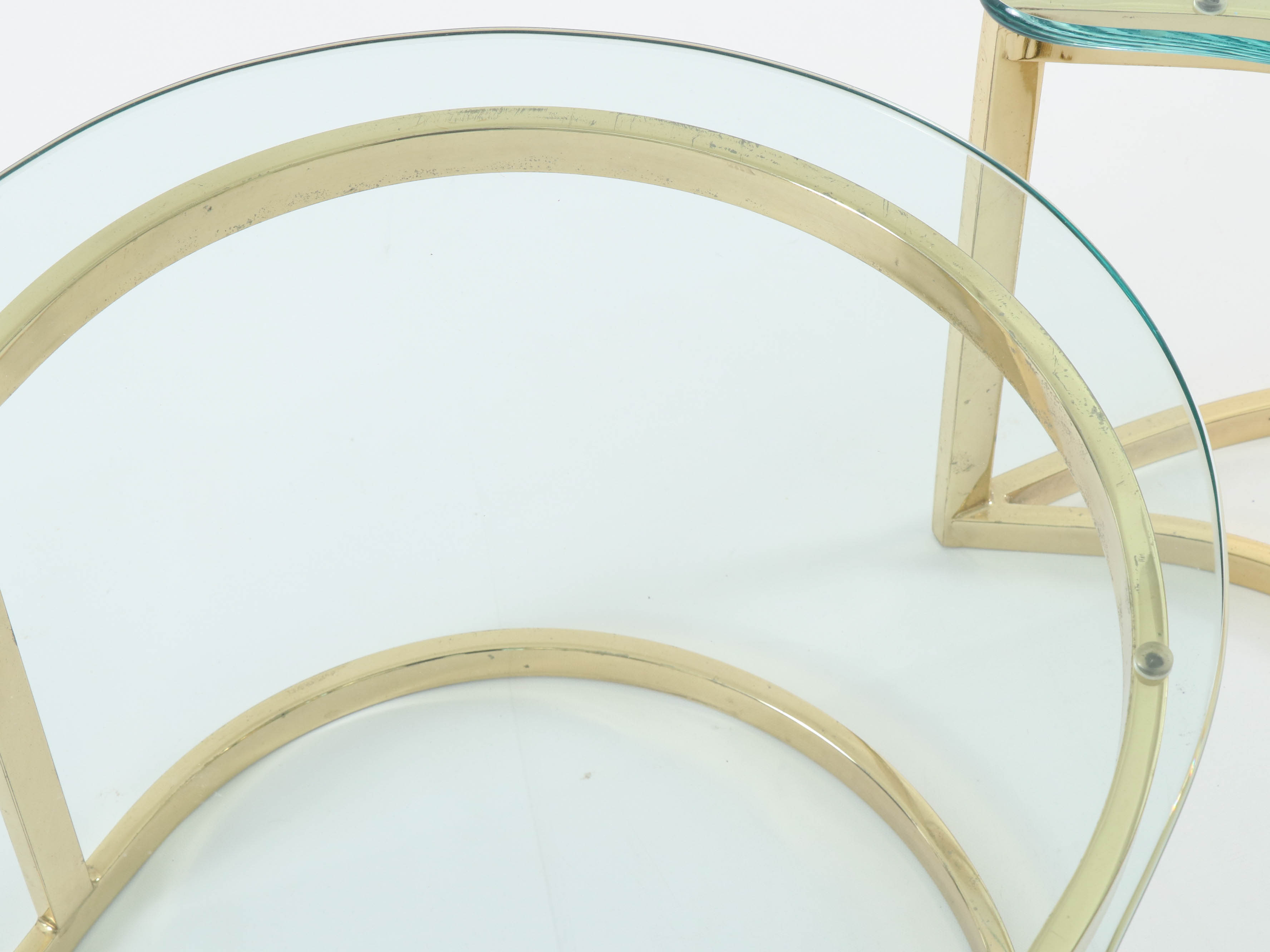 Brass and Glass "Yin Yang" Nesting Coffee Tables, Late 20th Century