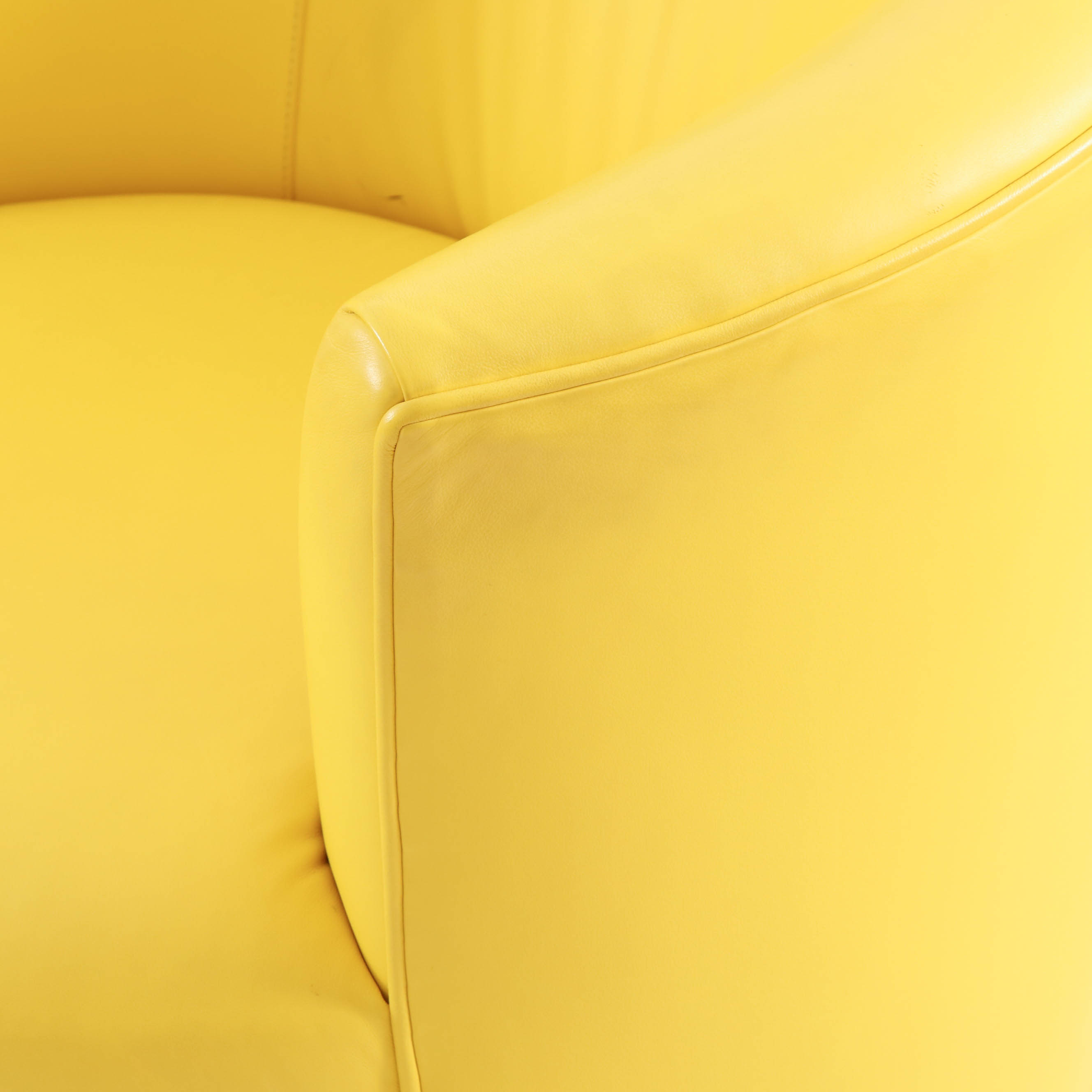 Pair of Modernist Lemon Yellow Leather Asymmetrical Back Swivel Chairs