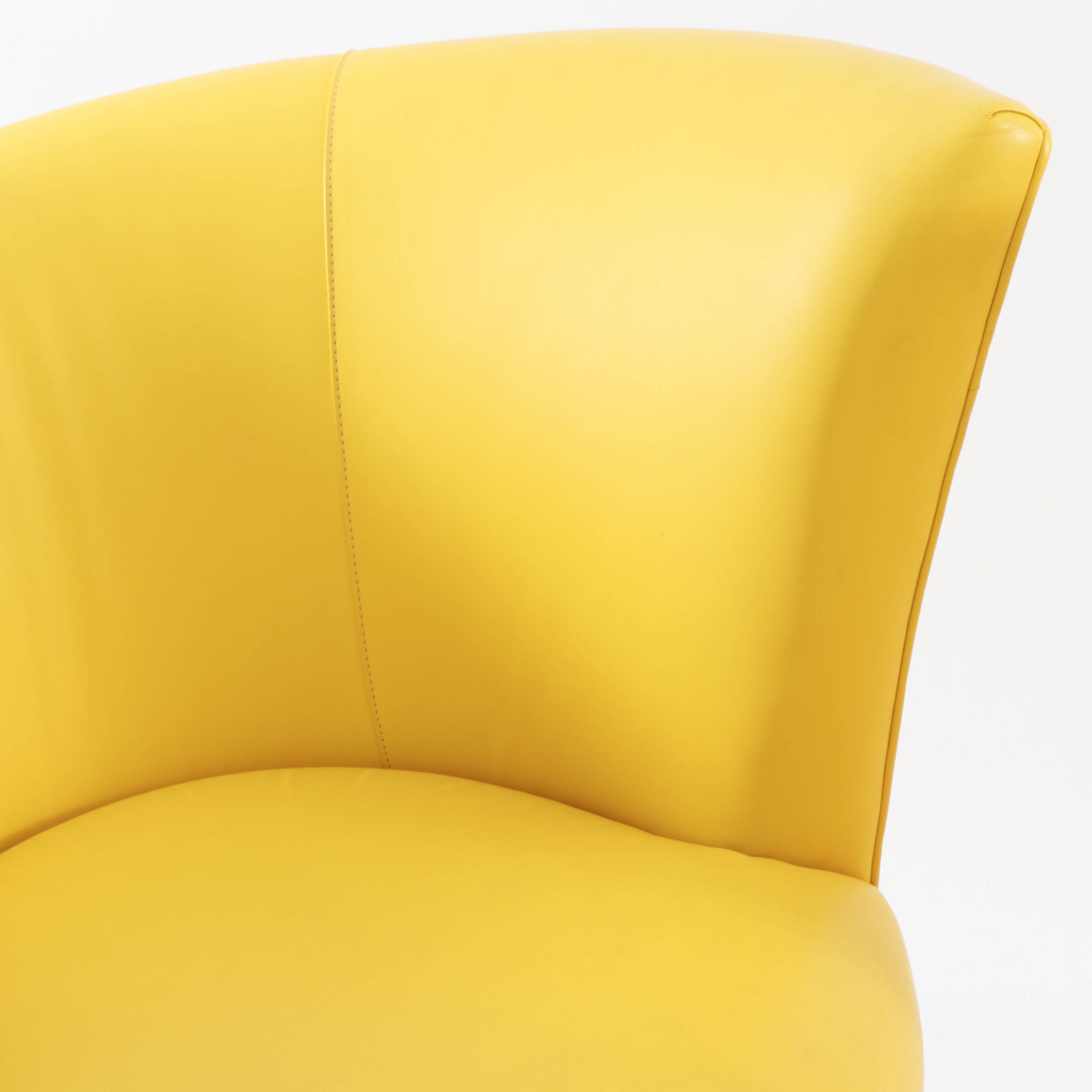 Pair of Modernist Lemon Yellow Leather Asymmetrical Back Swivel Chairs