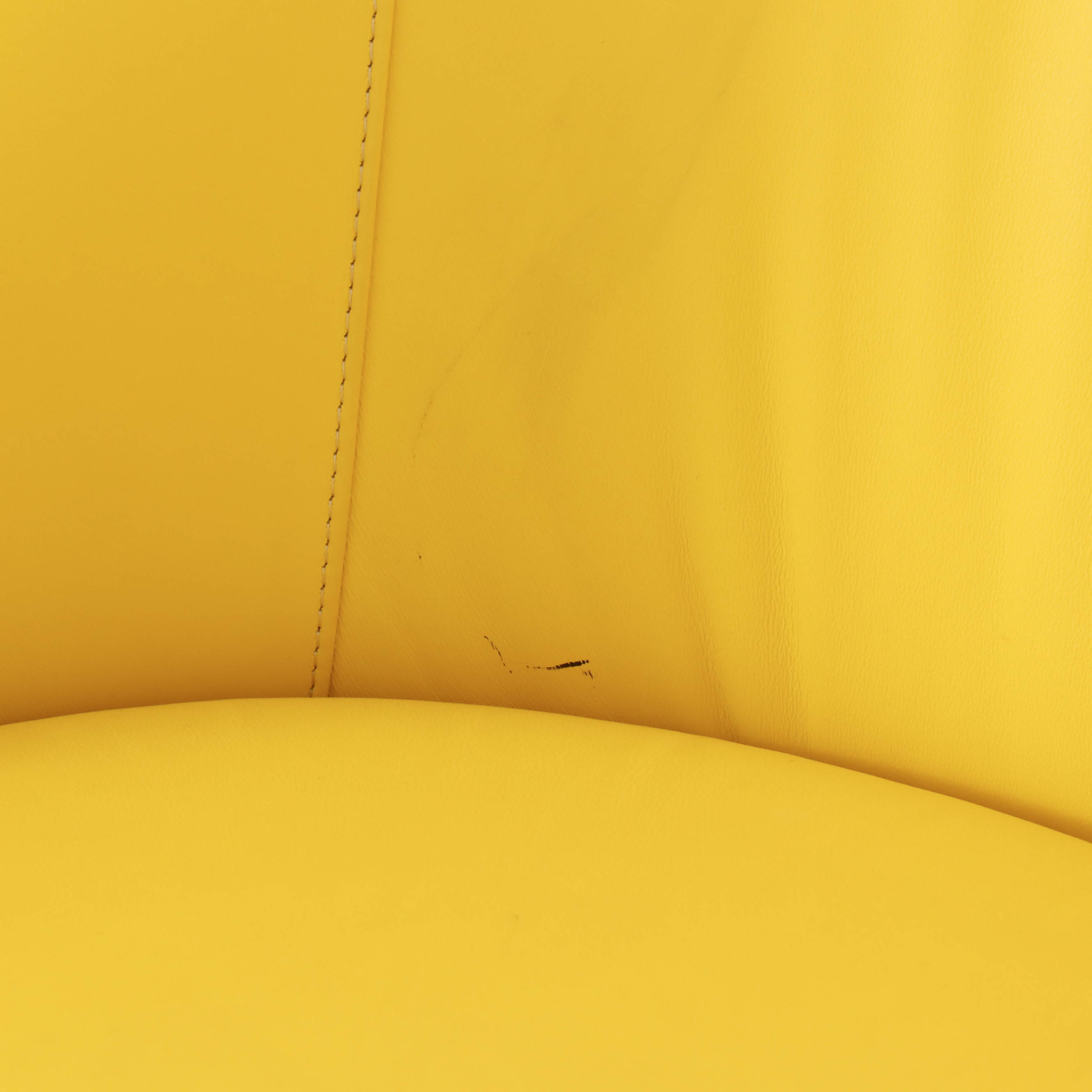 Pair of Modernist Lemon Yellow Leather Asymmetrical Back Swivel Chairs