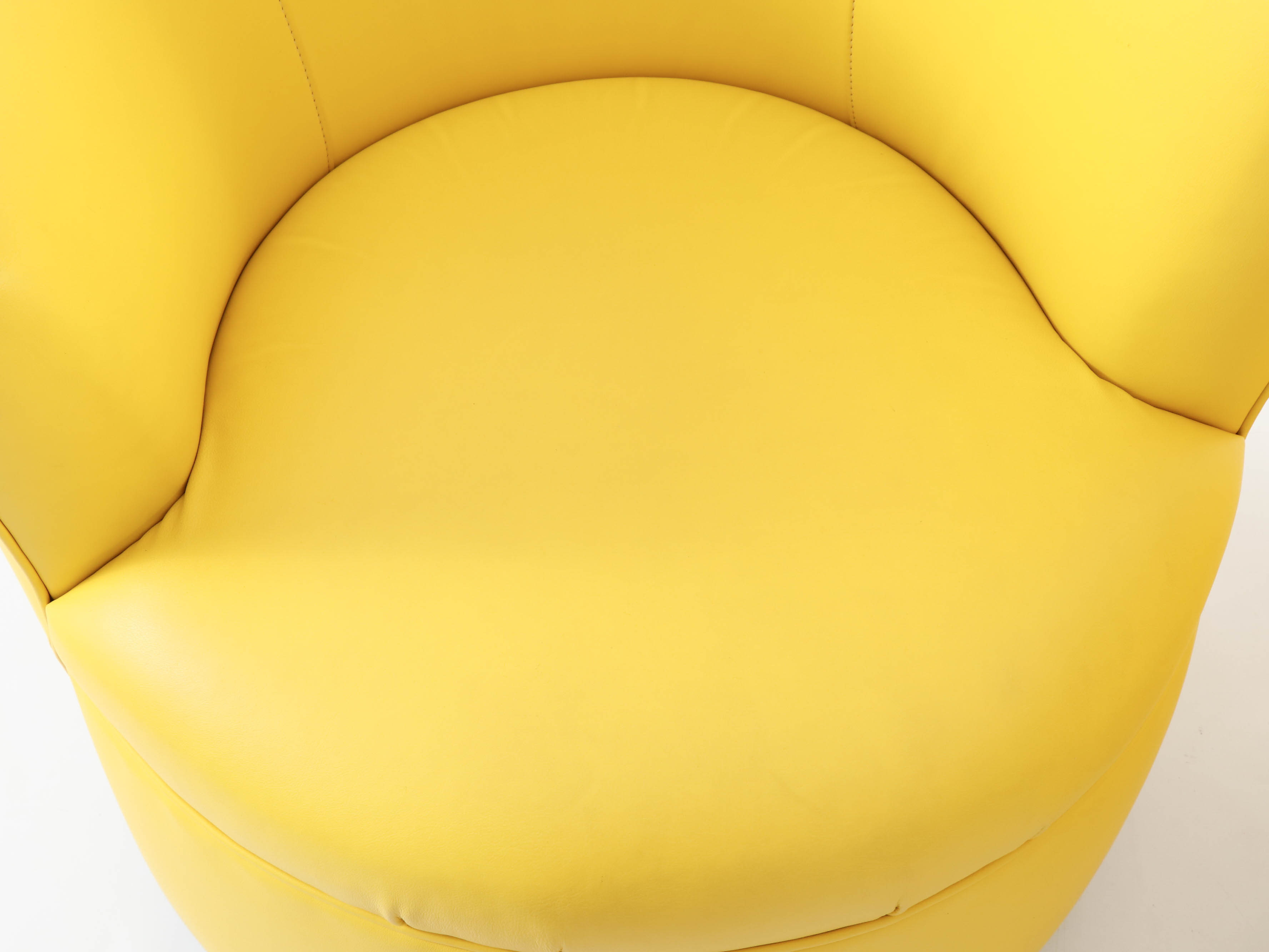 Pair of Modernist Lemon Yellow Leather Asymmetrical Back Swivel Chairs