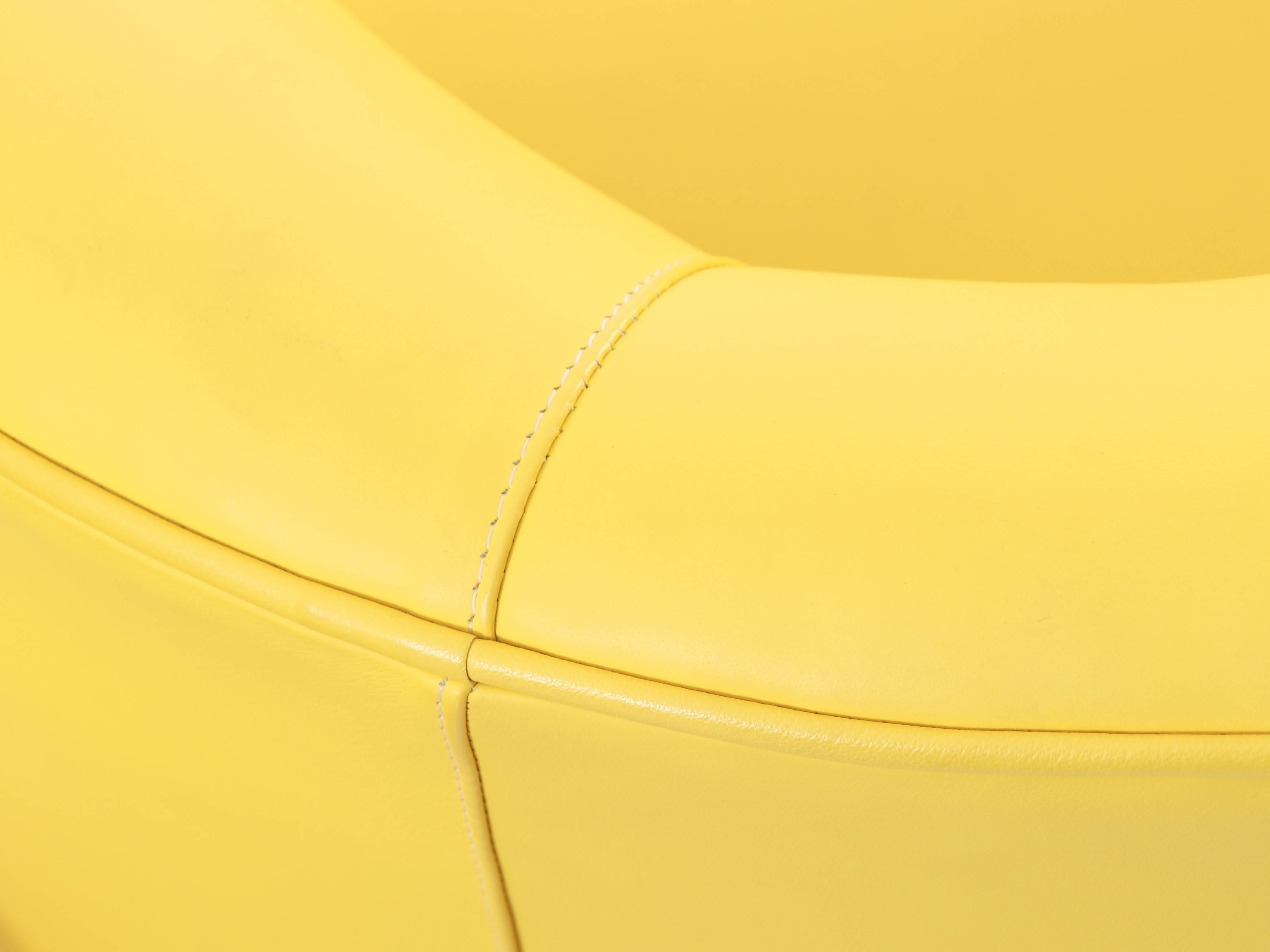 Pair of Modernist Lemon Yellow Leather Asymmetrical Back Swivel Chairs