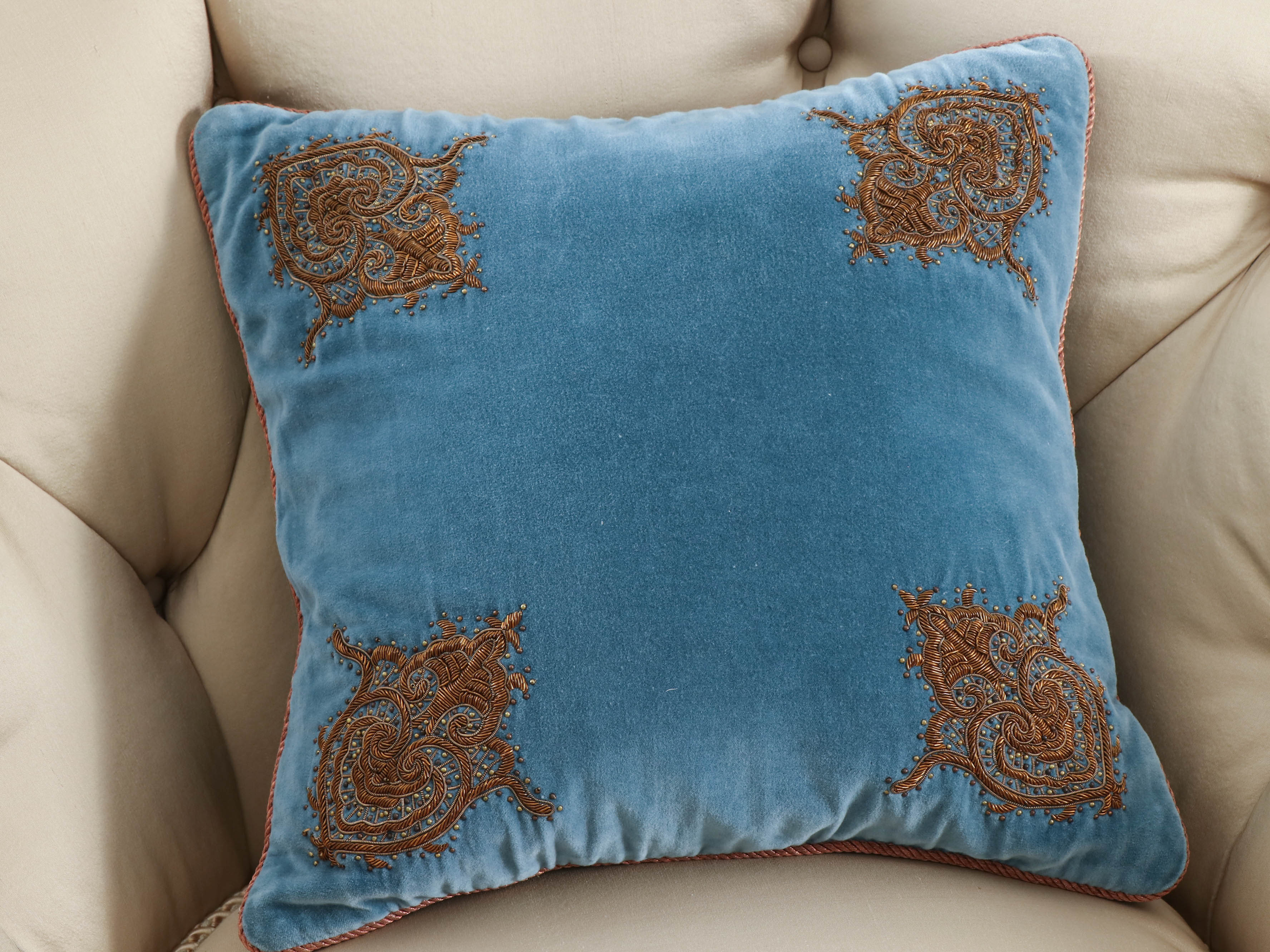 Dapha Silk Upholstered Button-Tufted Armchair with Embroidered Accent Pillow