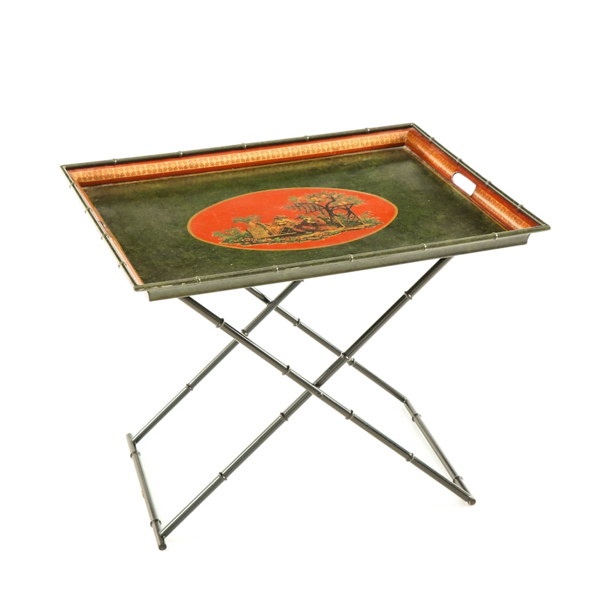 Faux Bamboo Polychromed Metal Tray Table, Mid to Late 20th Century