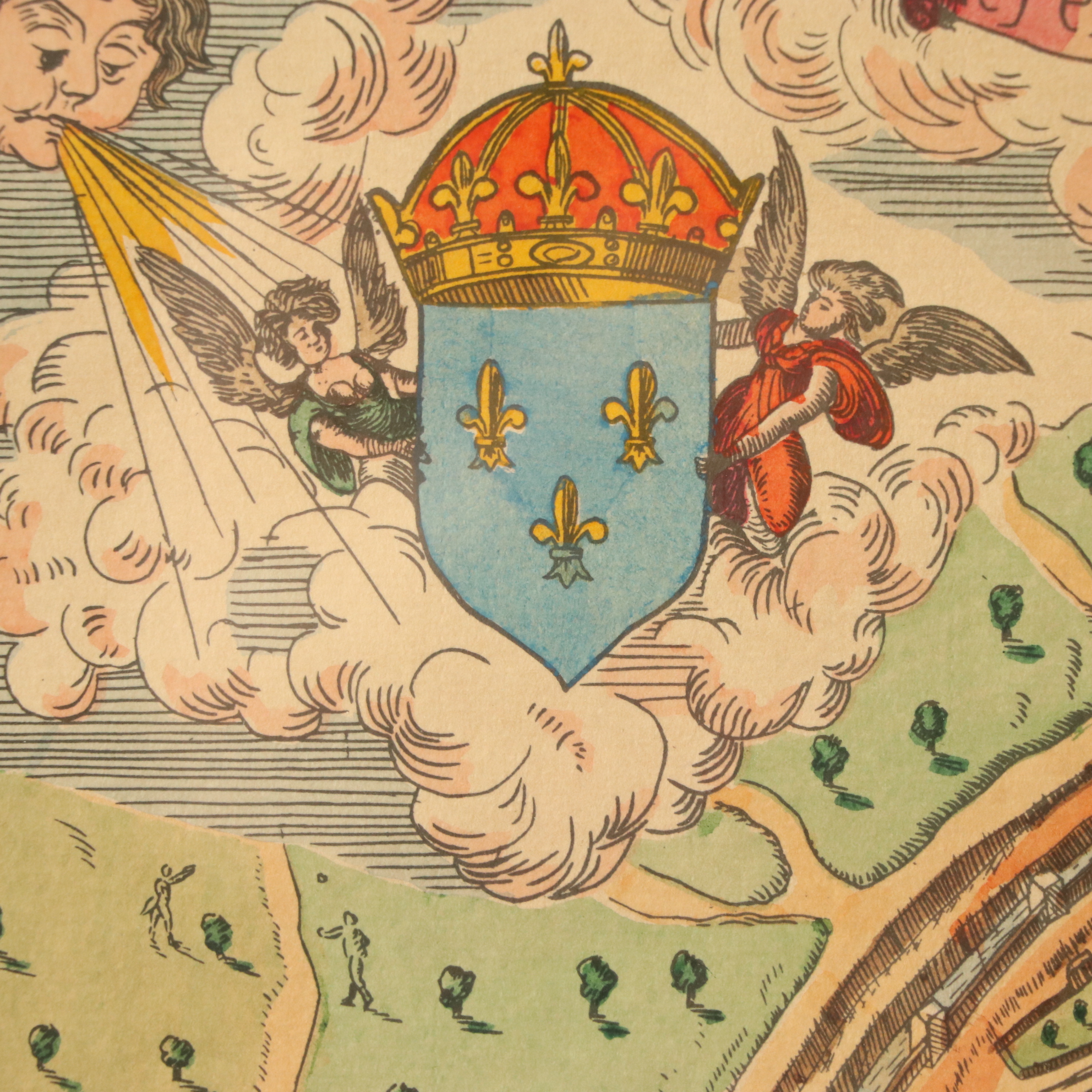 Hand-Color Lithograph Map of 16th Century Paris, France