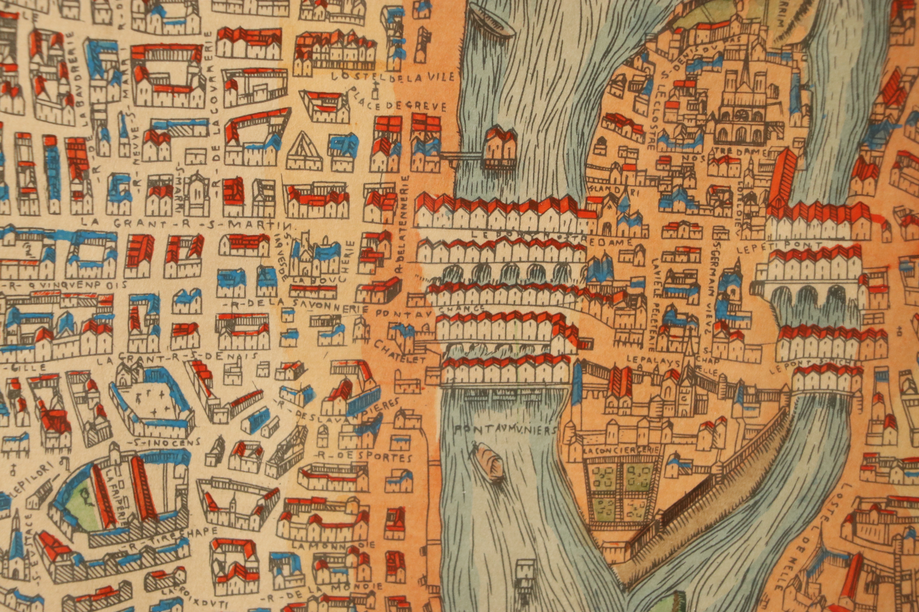 Hand-Color Lithograph Map of 16th Century Paris, France