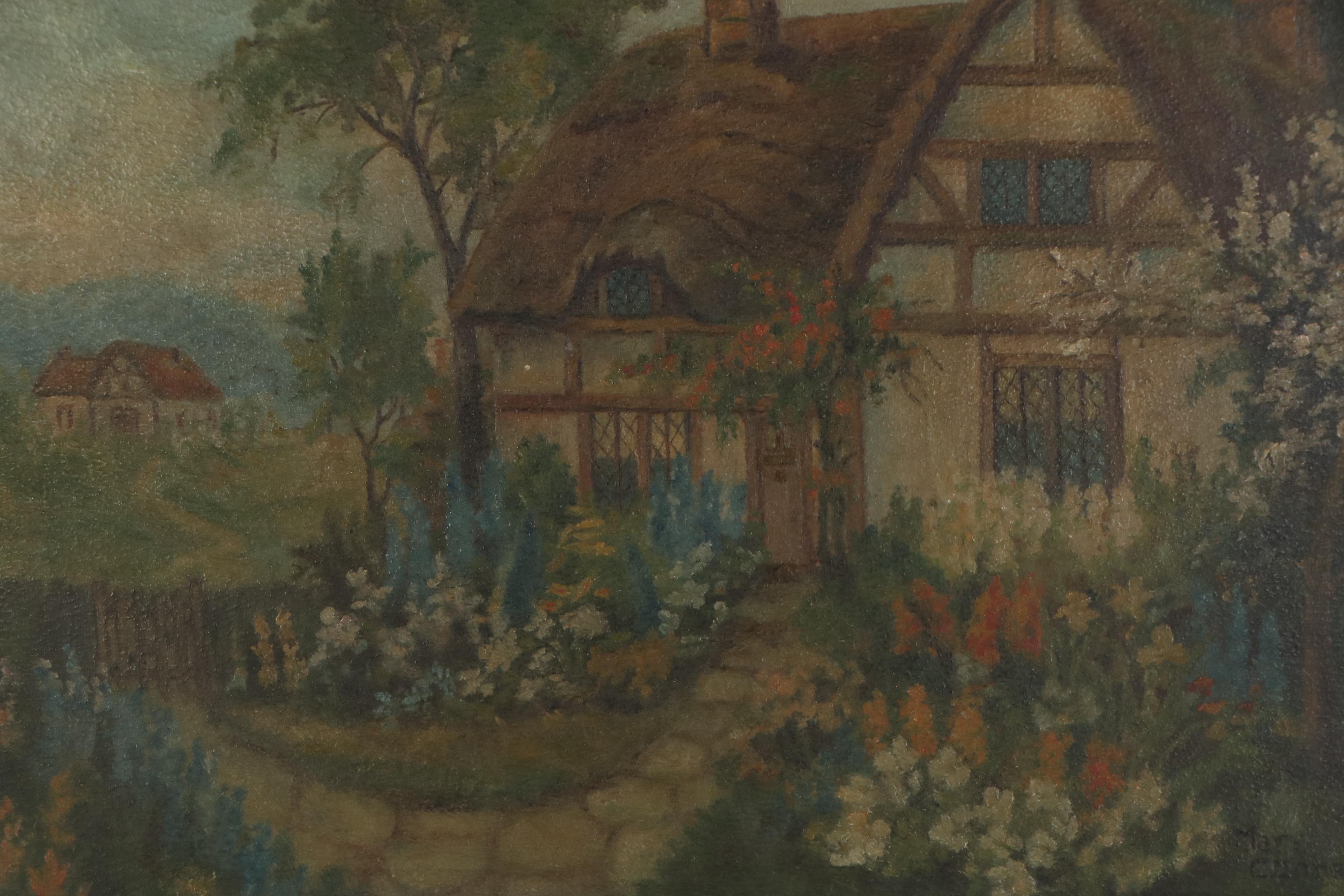 Mary Conrad Oil Painting of English Cottage and Garden