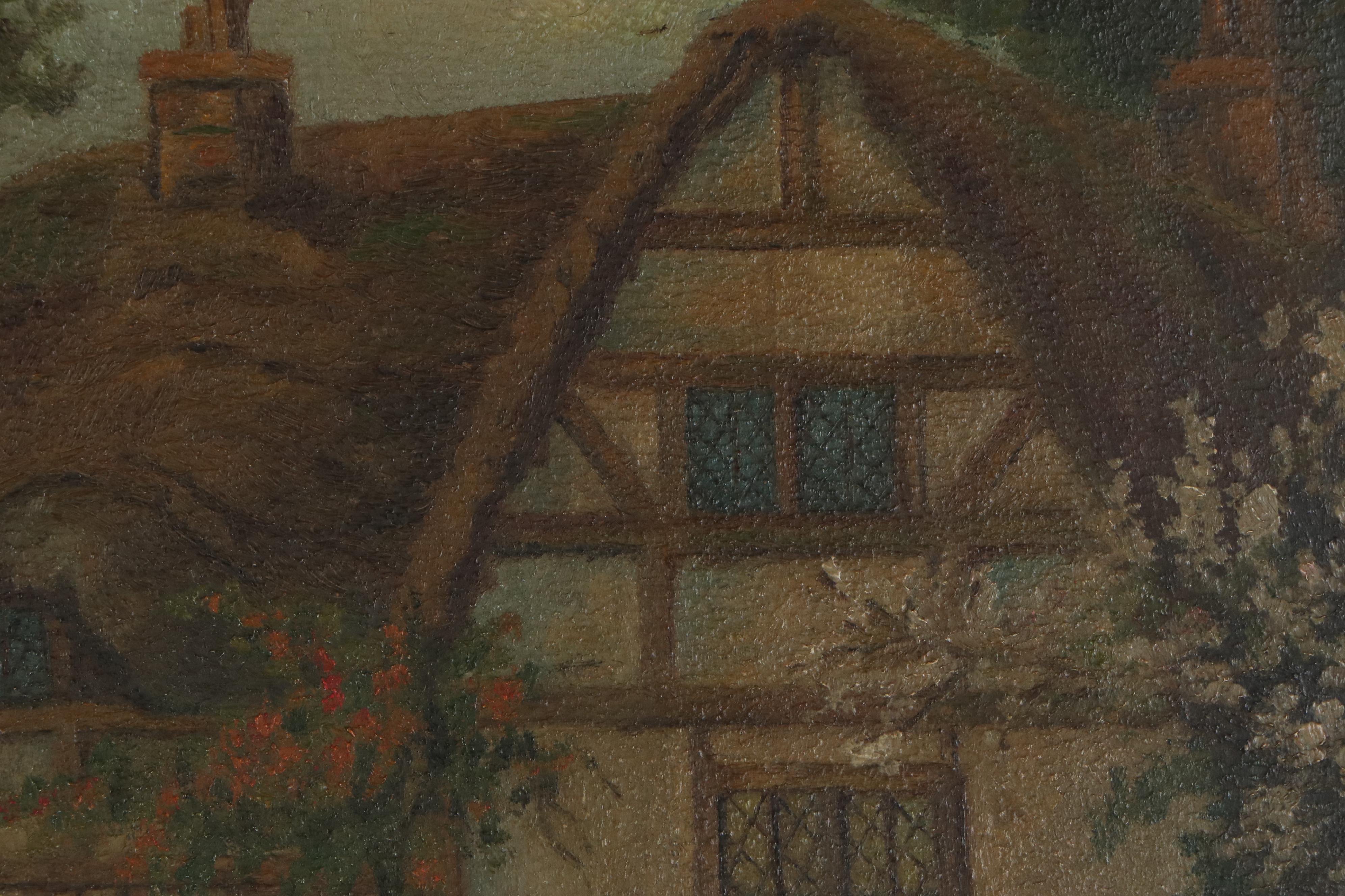 Mary Conrad Oil Painting of English Cottage and Garden