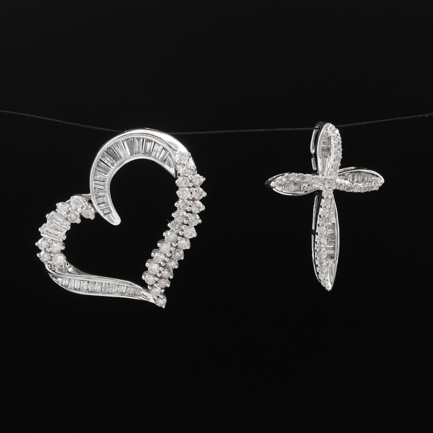 10K Diamond Heart and Cross Pendants