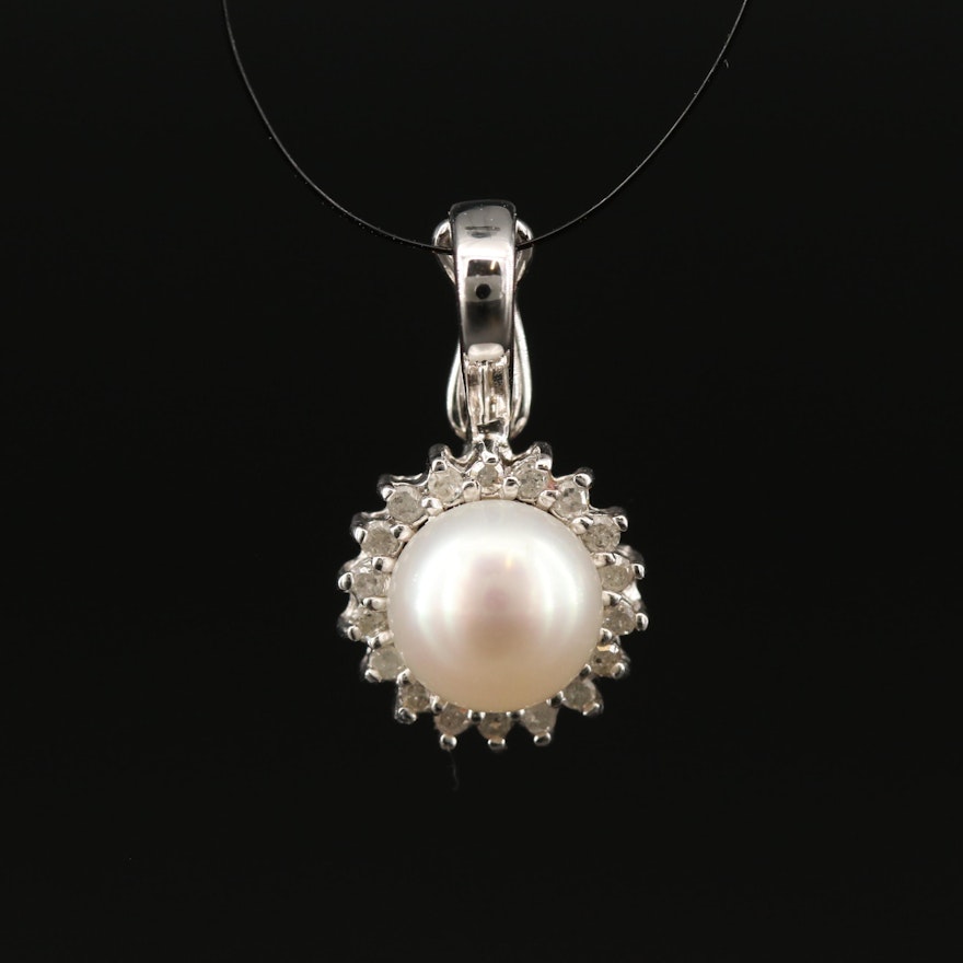 14K Pearl and Diamond Enhancer Pendant