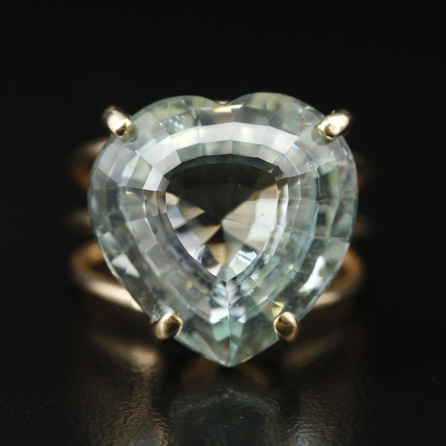 14K 19.78 CT Heart Faceted Beryl Ring