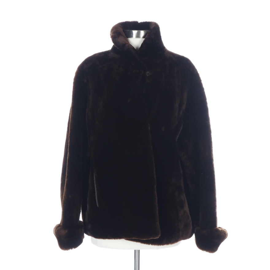Dyed Brown Mouton Fur Jacket with Turned Back Cuffs from Max Azen Furs