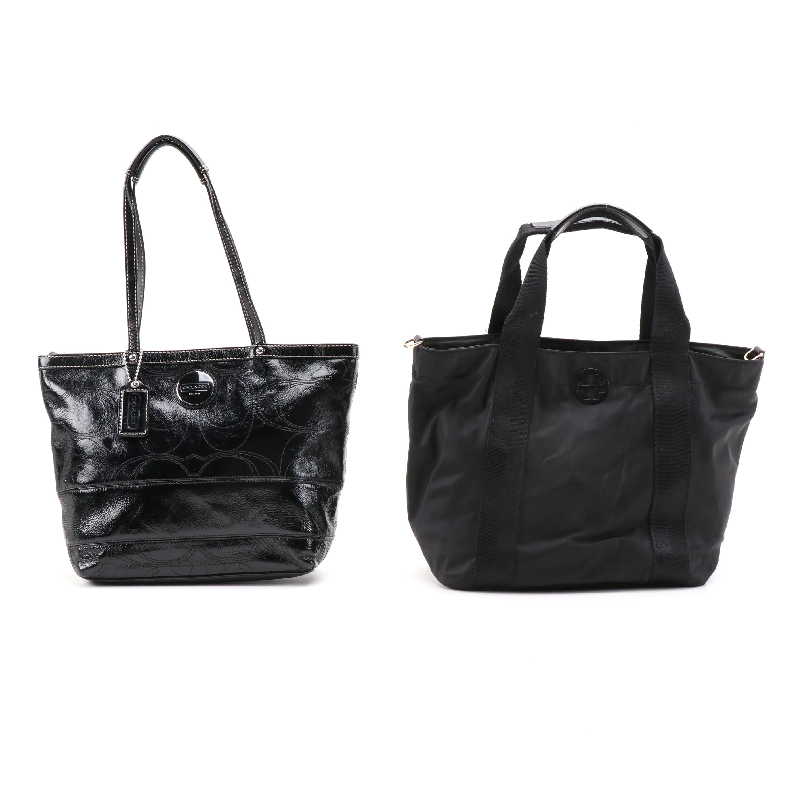 Tory Burch and Coach Black Shoulder Tote Bags
