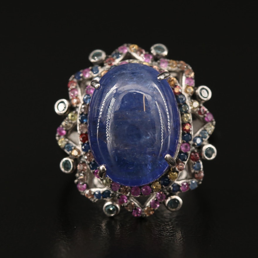 Sterling Silver Tanzanite and Sapphire Ring
