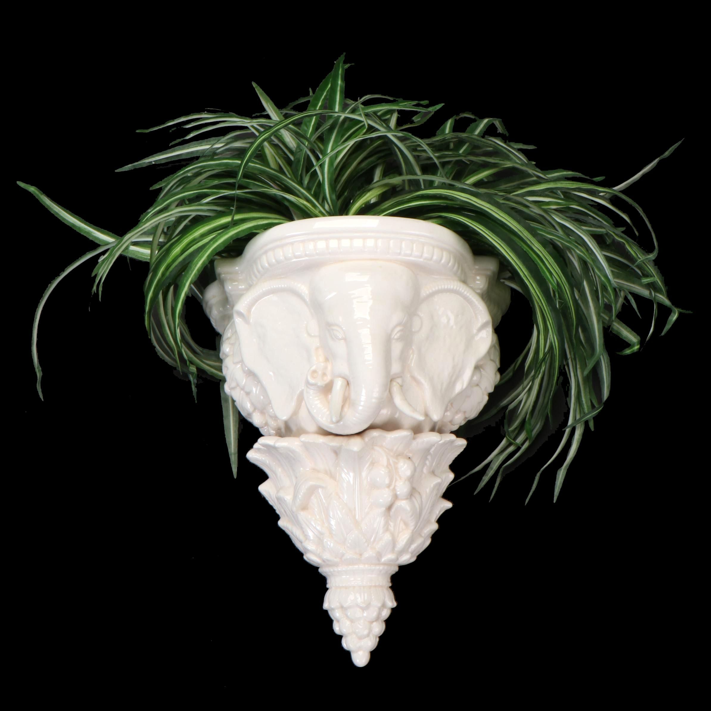 Fitz and Floyd Ceramic Elephant Wall Pocket with Artificial Spider Plant