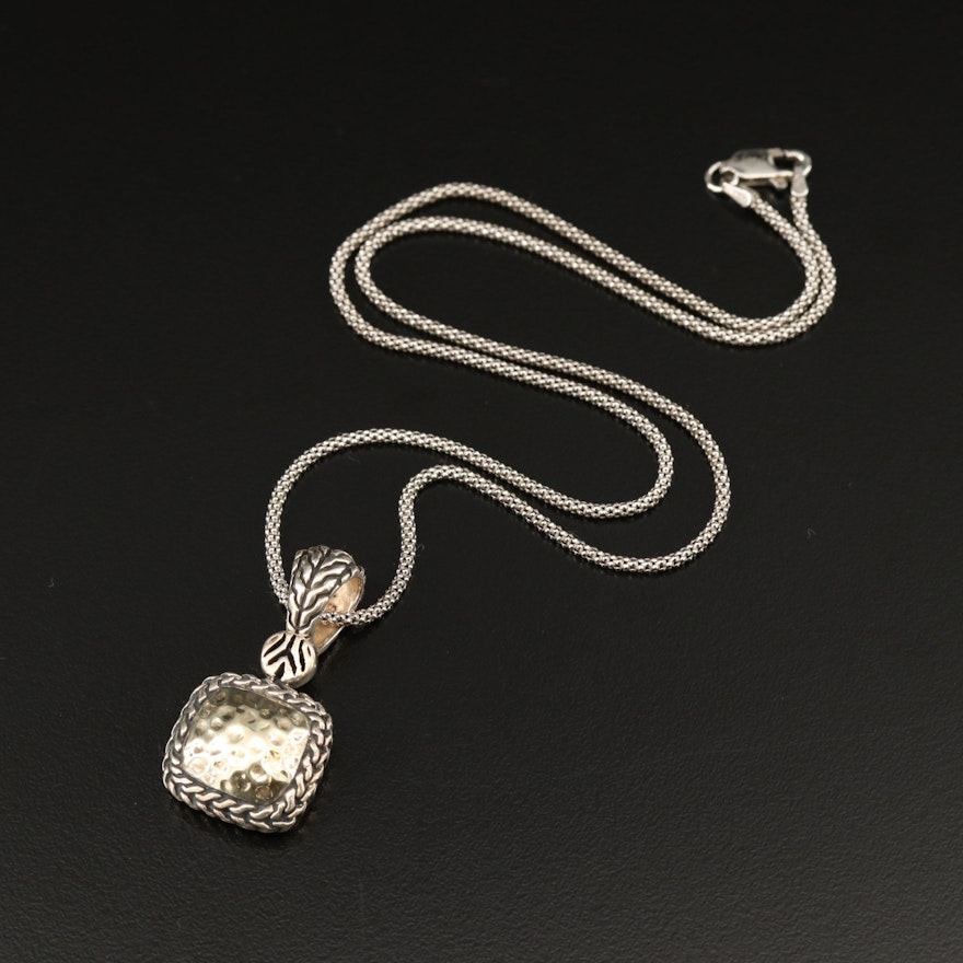 Sterling Silver Hammered Finish Pendant on Wheat Chain