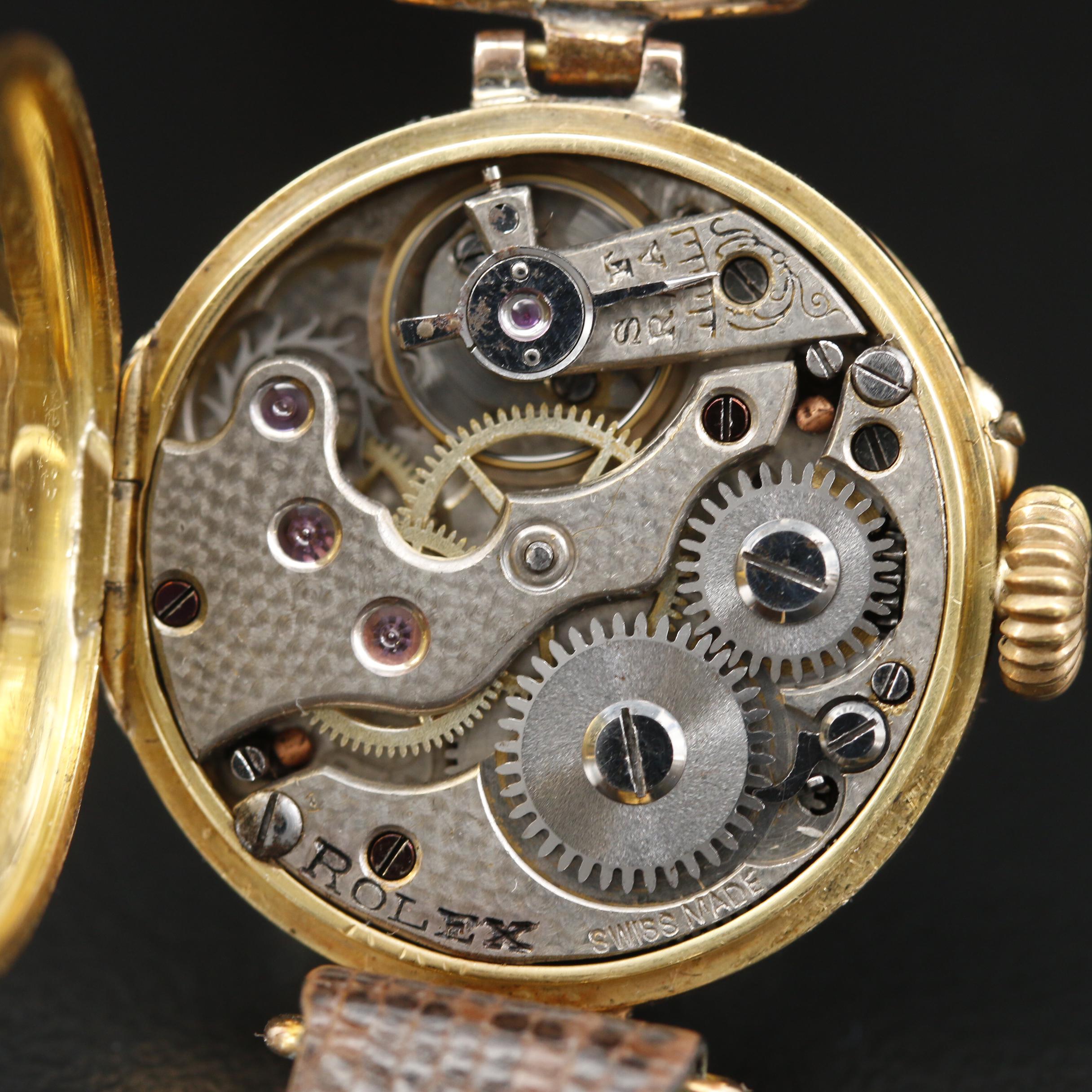 1913 Rolex 18K Gold Demi-Hunter Stem Wind Watch