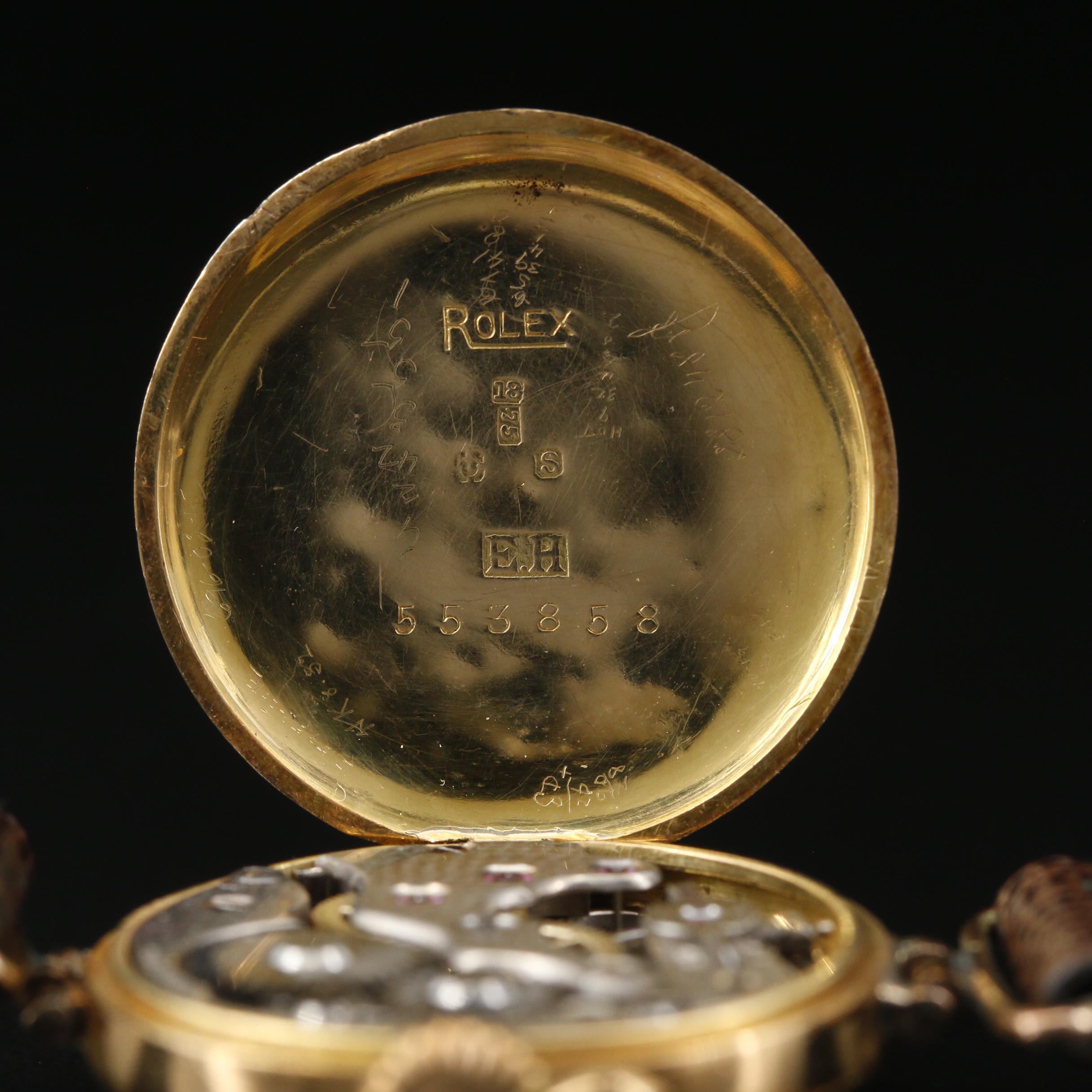 1913 Rolex 18K Gold Demi-Hunter Stem Wind Watch