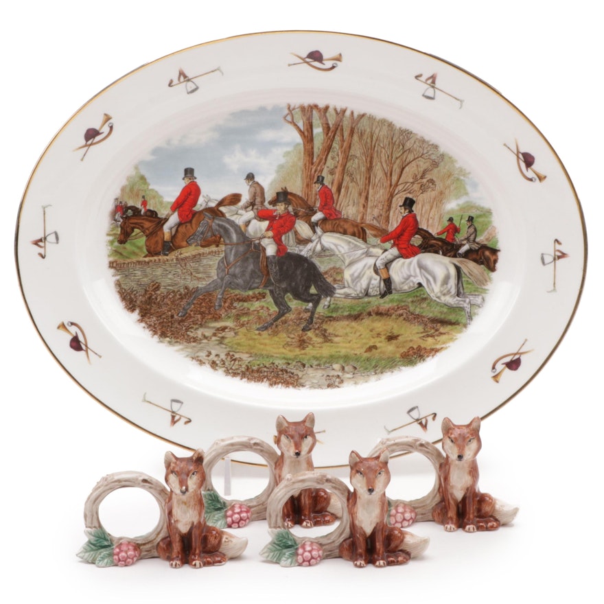 Staffordshire "The Famous Herring Hunting Scene" China and Fox Napkin Rings