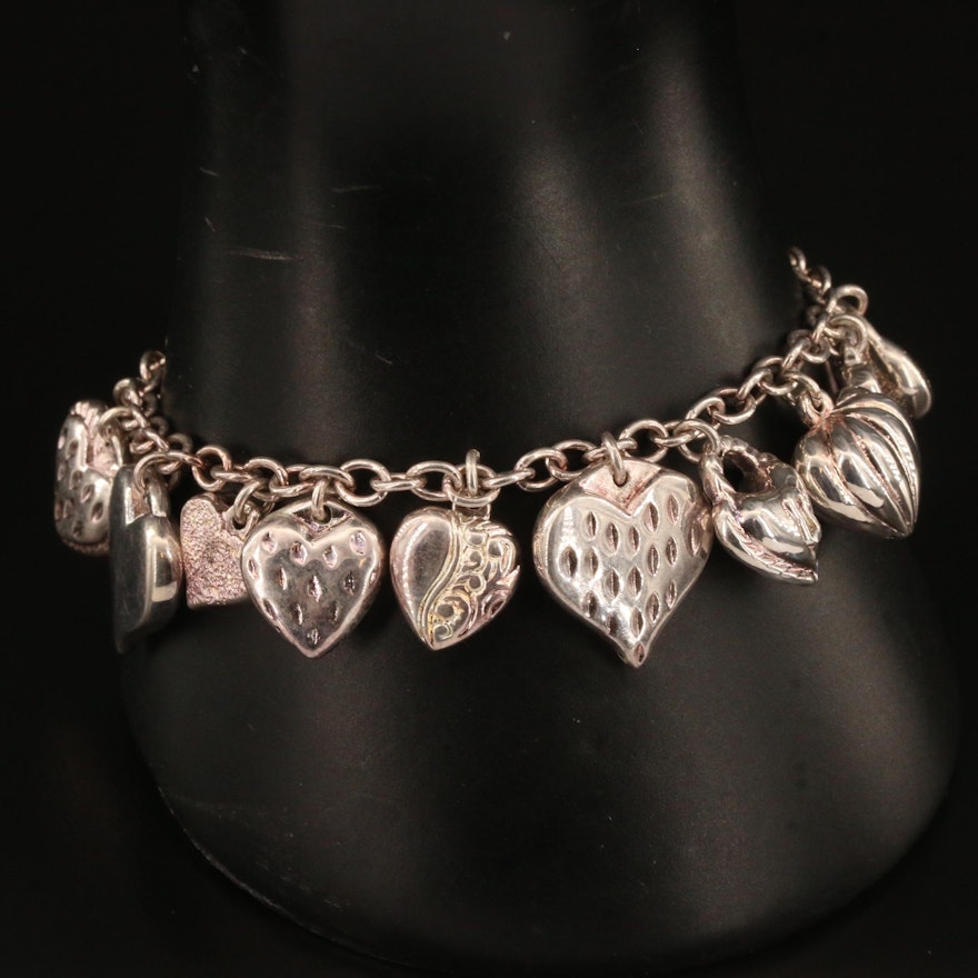 Jacmel Mauritius Sterling Silver Heart Charm Bracelet