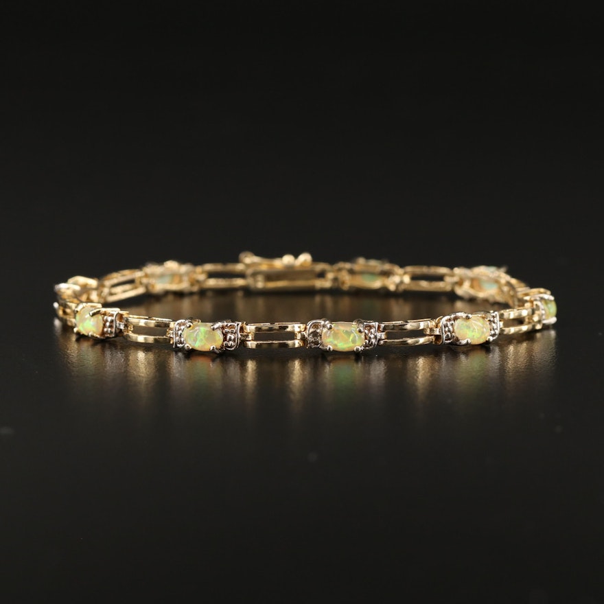 Sterling Opal and Diamond Openwork Bracelet