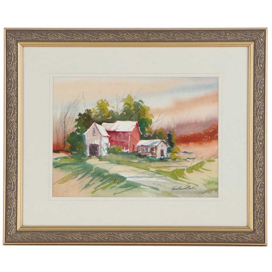 Franklin A. Bates Watercolor Painting of Barn, 20th Century