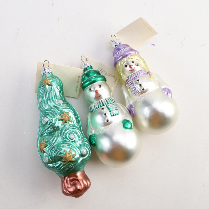 Patricia Breen Designs Snowman and Christmas Tree Ornaments