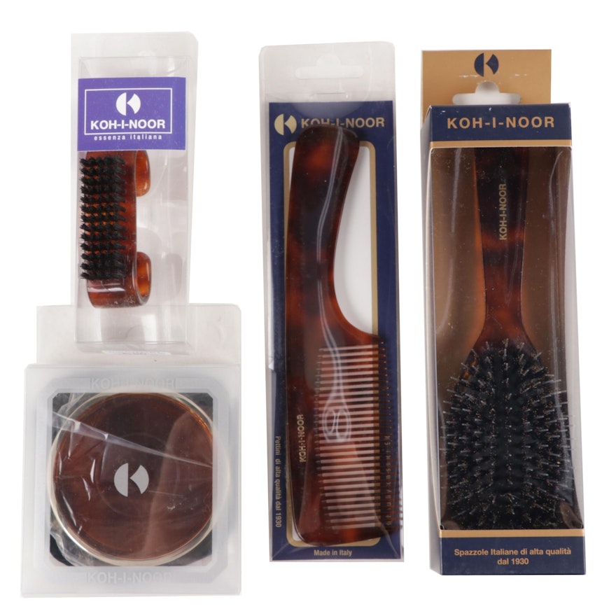 Koh-I-Noor Tortoiseshell Acrylic Compact, Brush, Comb and Nail Brush