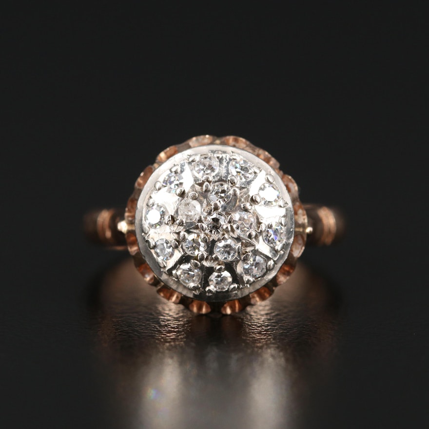 Russian 14K Diamond Scallop Ring
