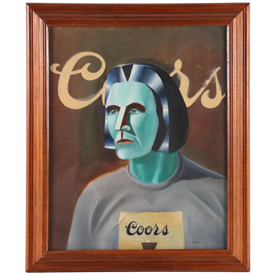 Paul Feight Oil Painting "Self-Portrait as Coors Man," 1972