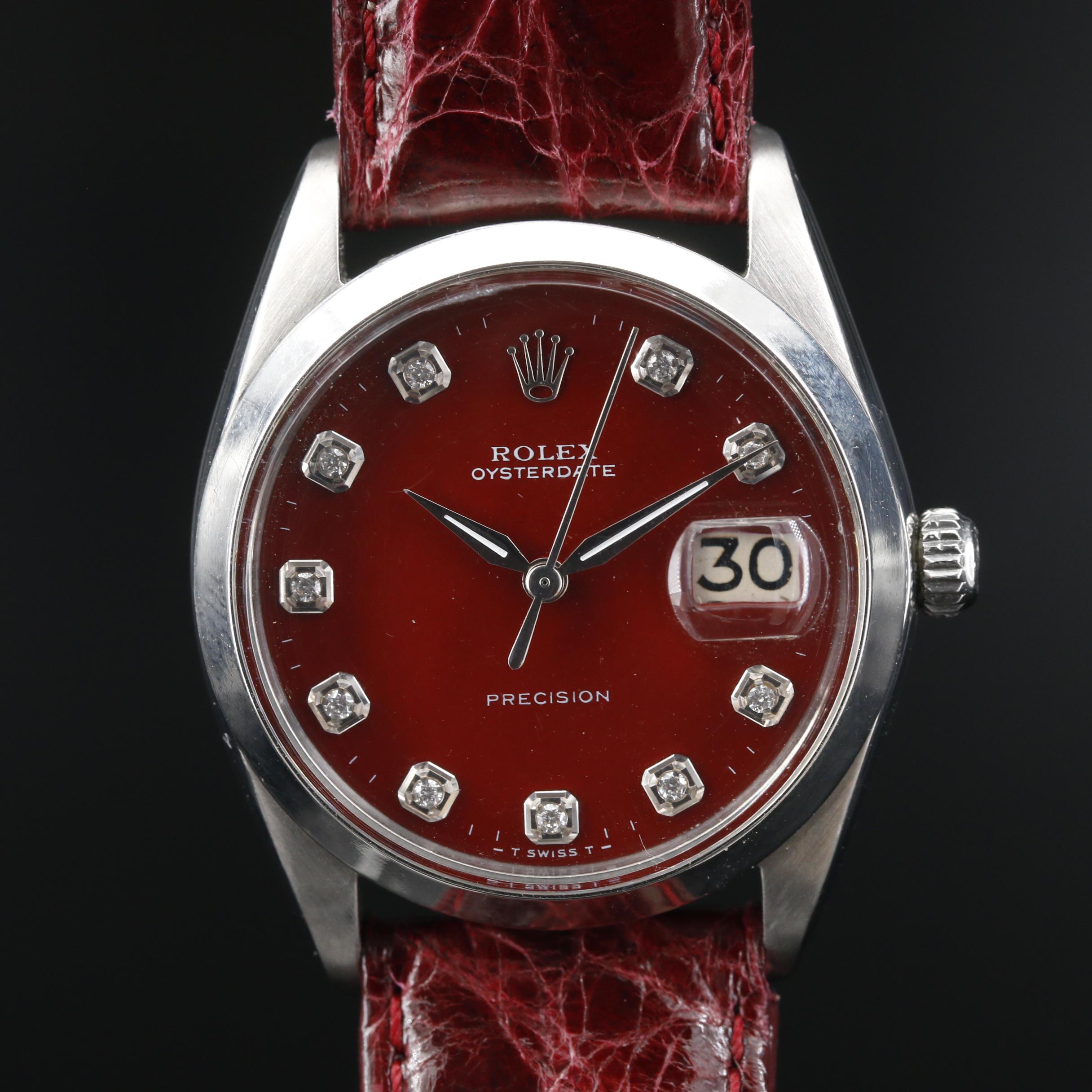 1964 Rolex Oysterdate Precision Stainless Steel and Diamond Stem Wind Watch