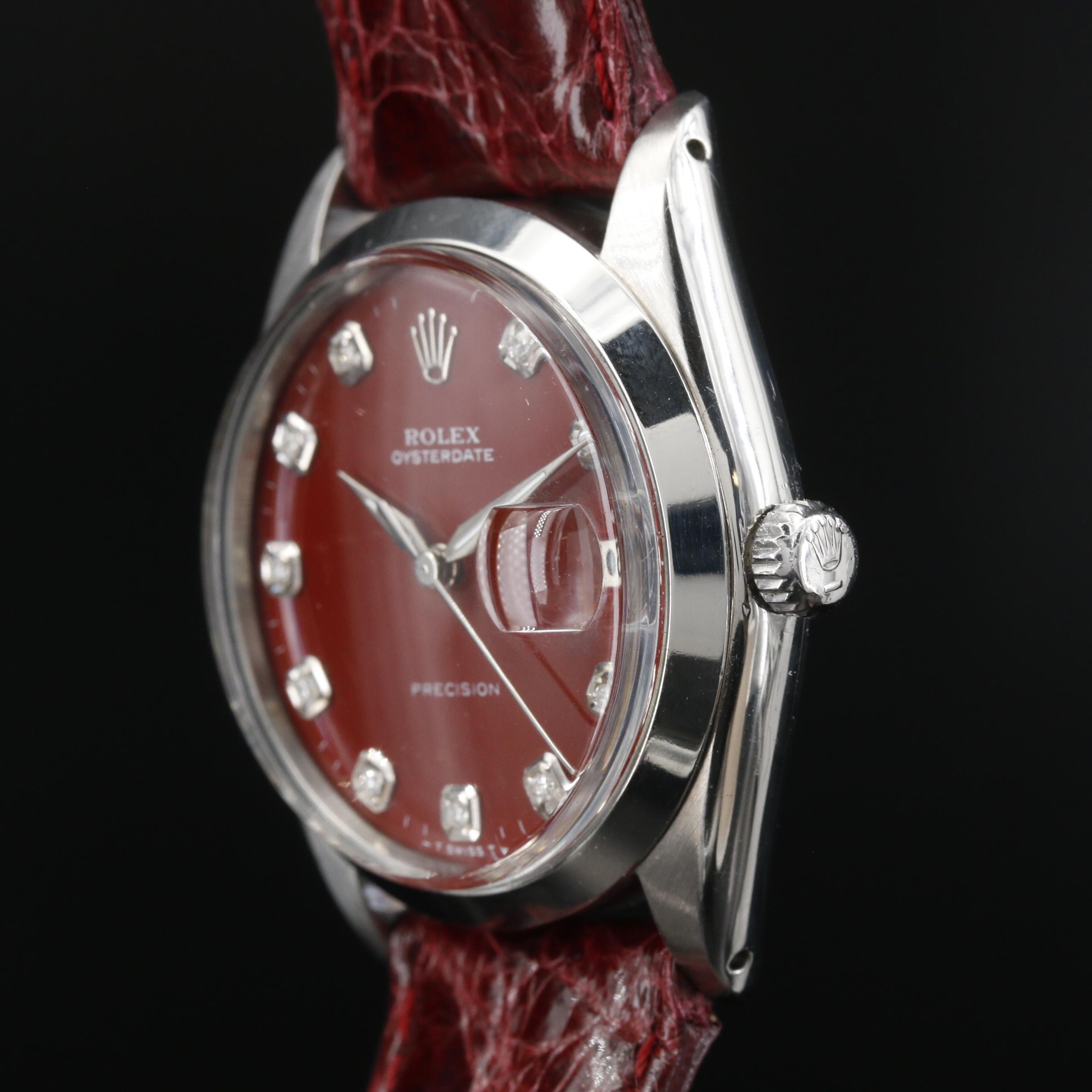 1964 Rolex Oysterdate Precision Stainless Steel and Diamond Stem Wind Watch
