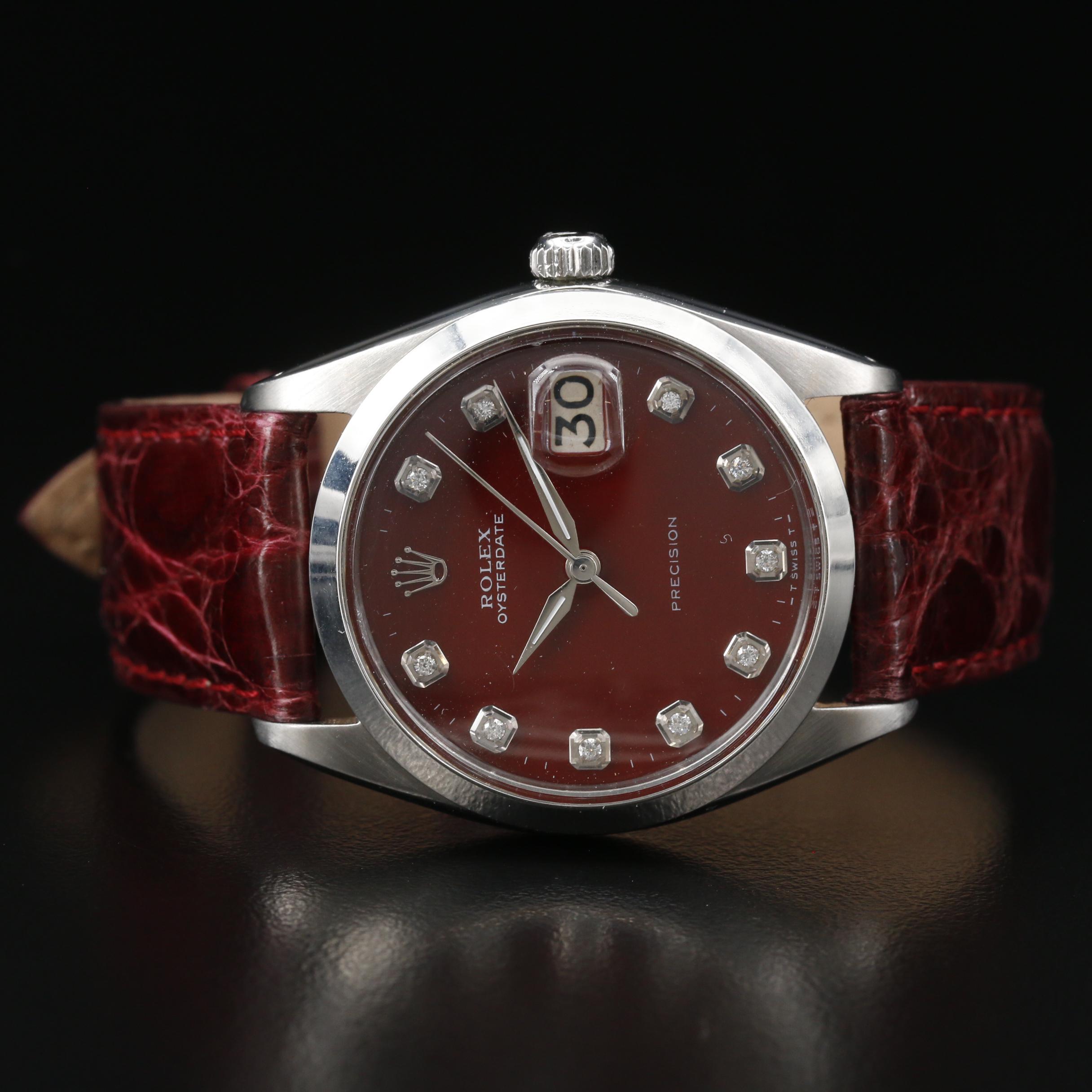 1964 Rolex Oysterdate Precision Stainless Steel and Diamond Stem Wind Watch