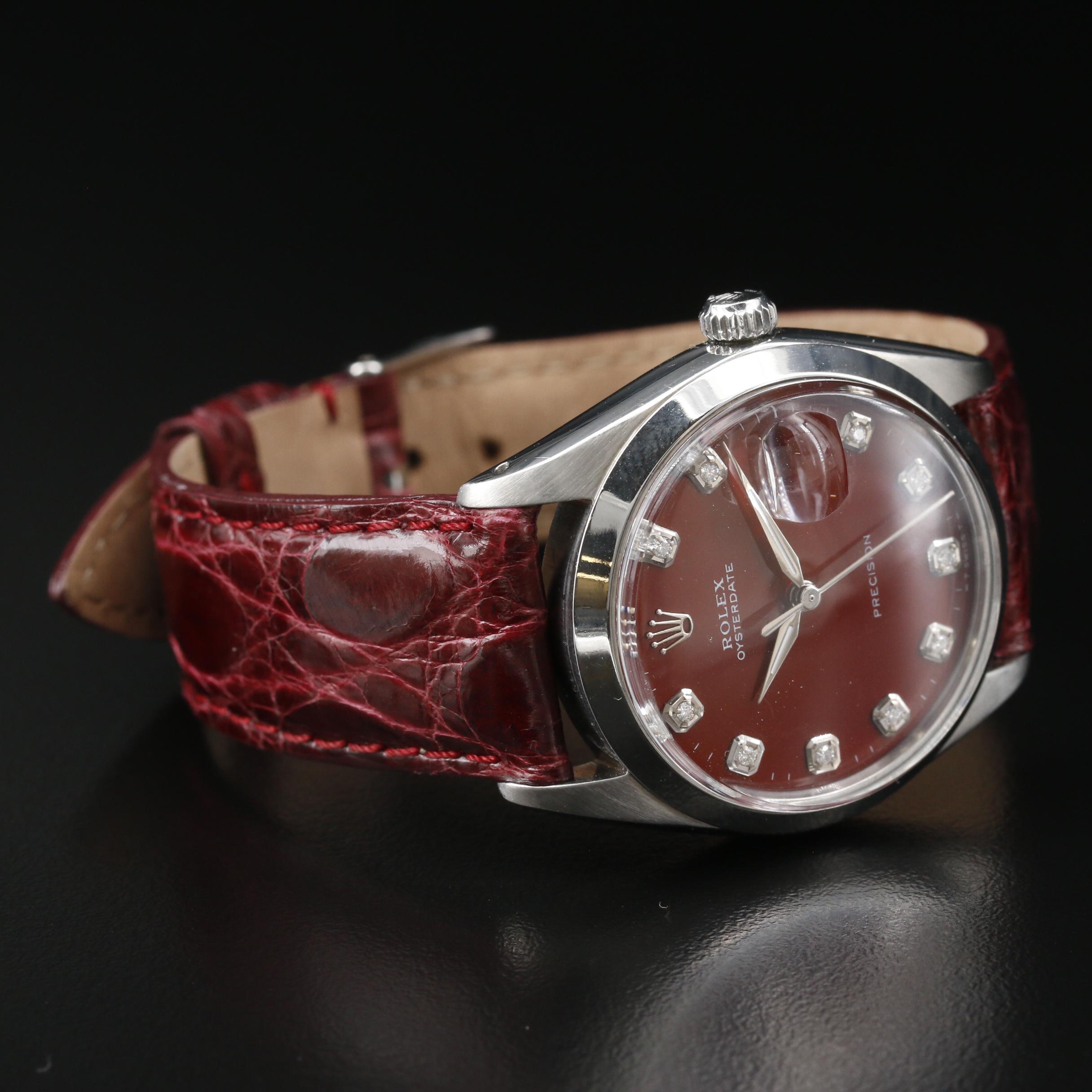 1964 Rolex Oysterdate Precision Stainless Steel and Diamond Stem Wind Watch