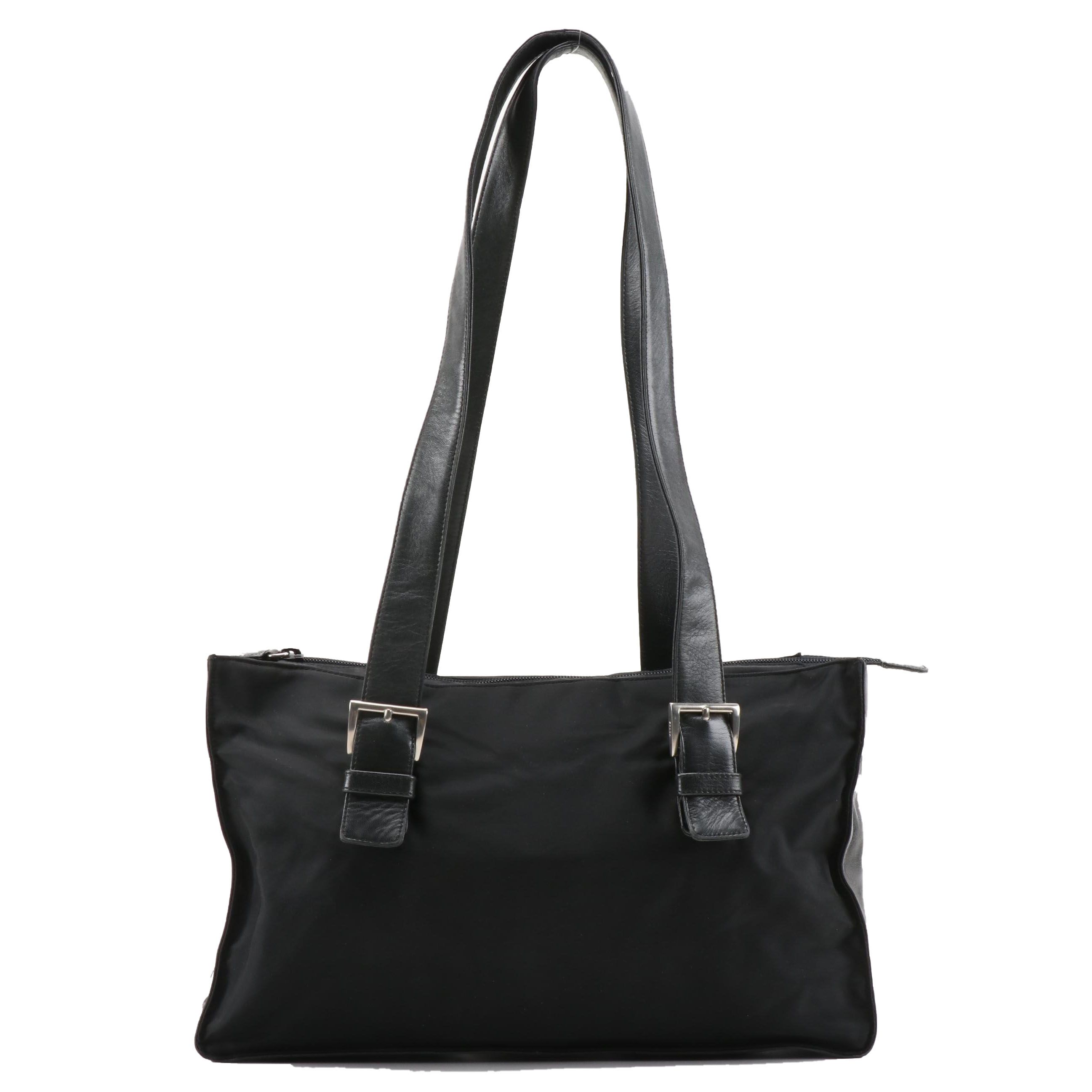 Prada Black Nylon and Leather Buckle Bag